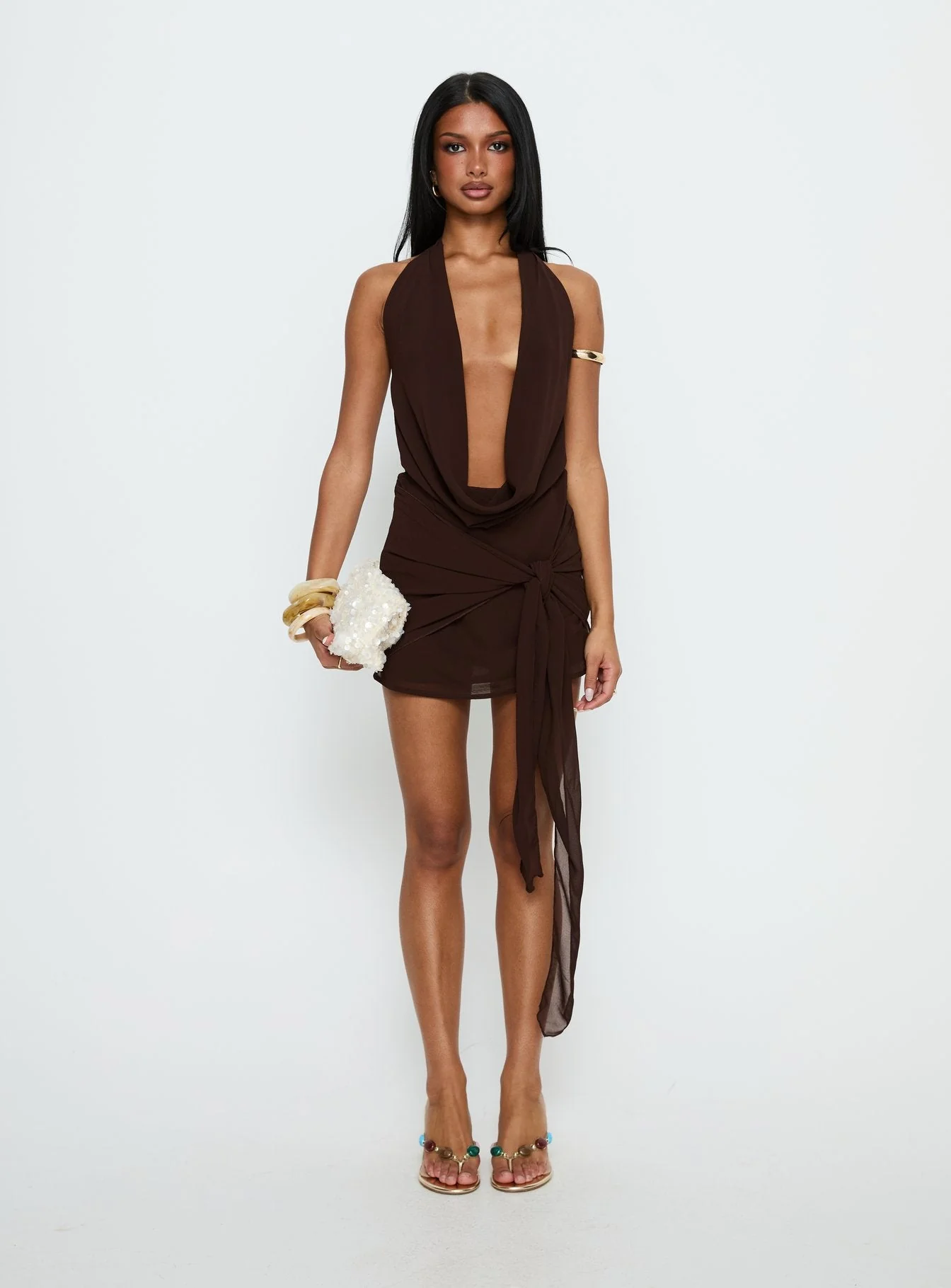 Snakepit Halter Plunge Mini Dress Chocolate - Image 8