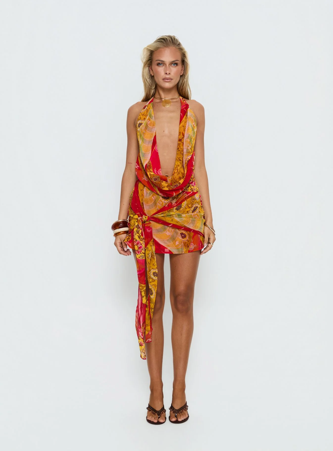 Snakepit Halter Plunge Mini Dress Paisley Splice - Image 3