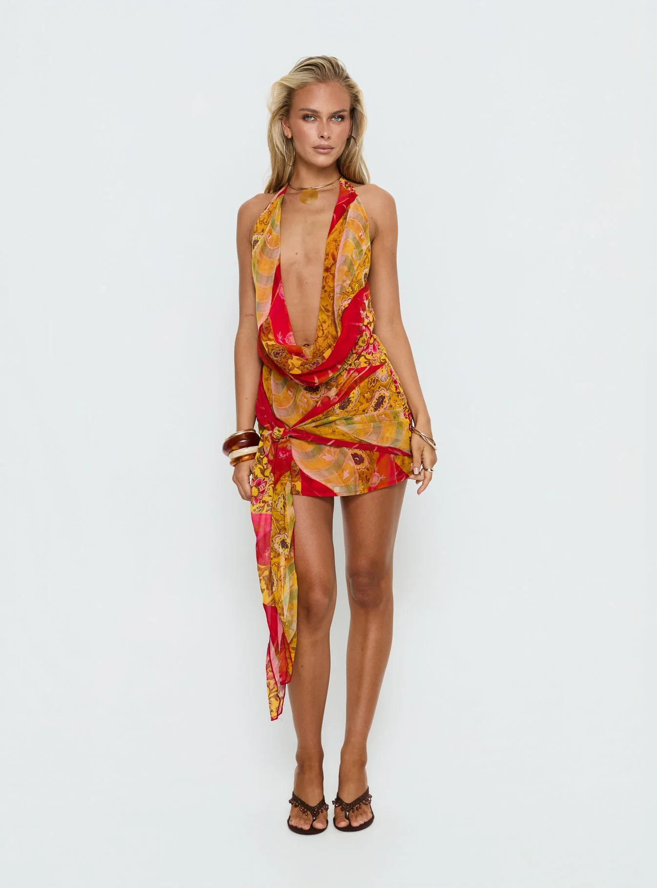 Snakepit Halter Plunge Mini Dress Paisley Splice - Image 7