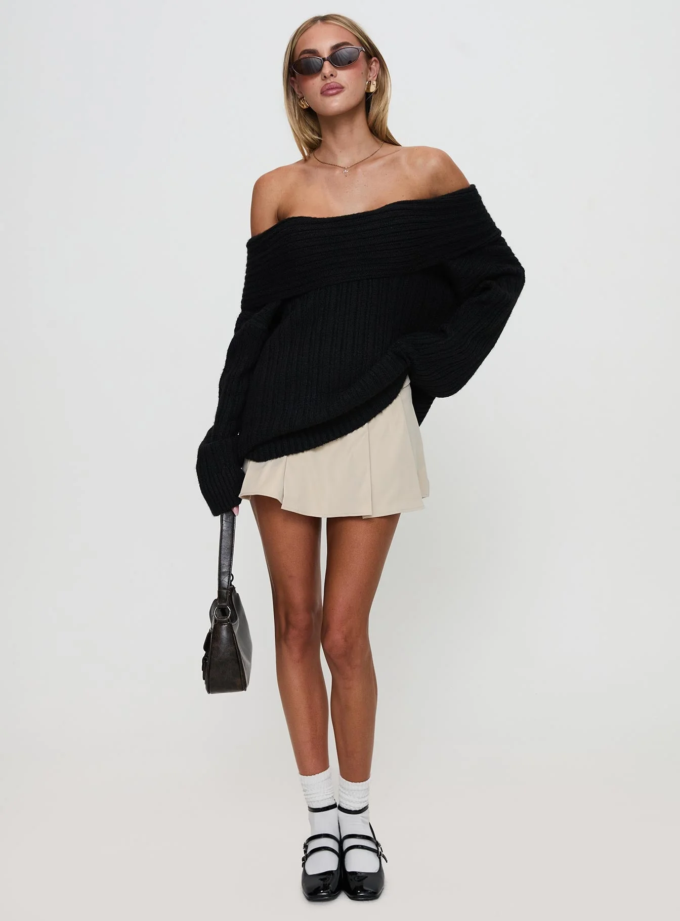 Snowie Off Shoulder Knit Sweater Black - Image 2