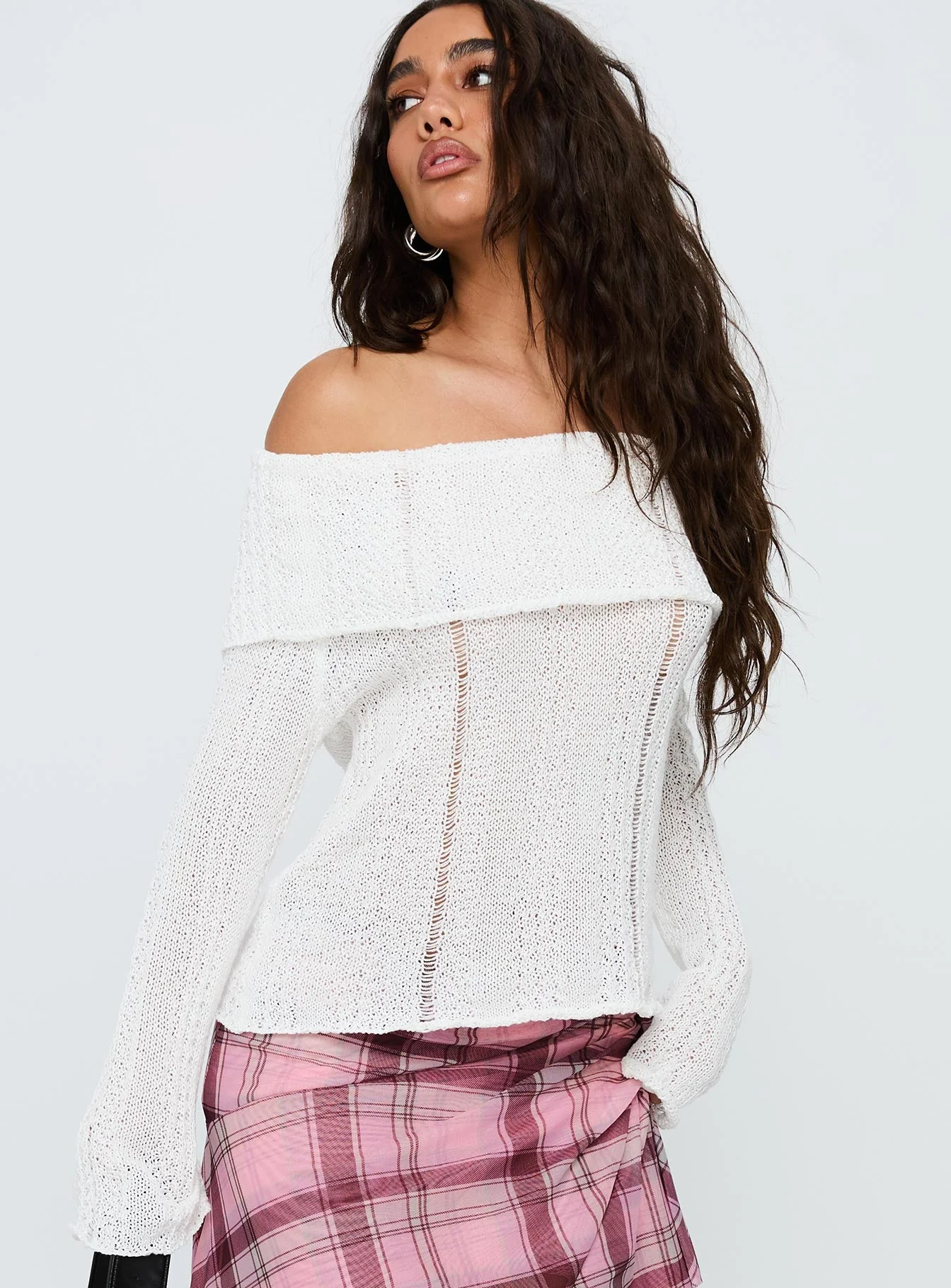 So Gone Off Shoulder Knit Sweater White - Image 2