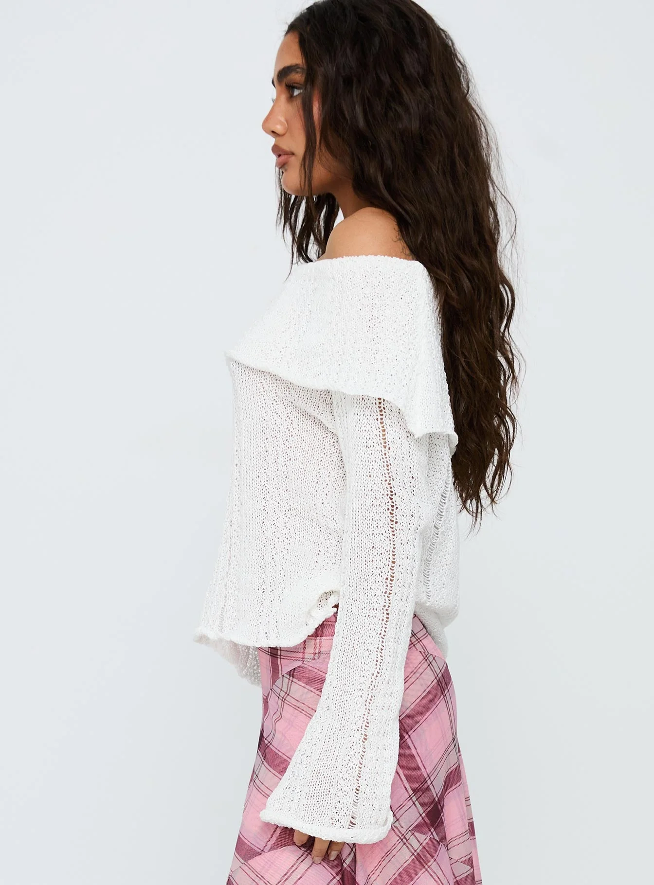 So Gone Off Shoulder Knit Sweater White - Image 4