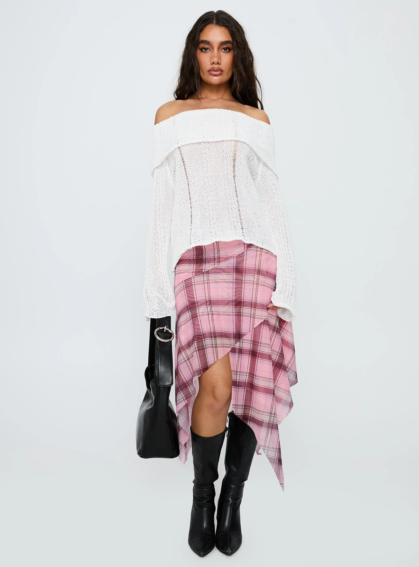 So Gone Off Shoulder Knit Sweater White - Image 7
