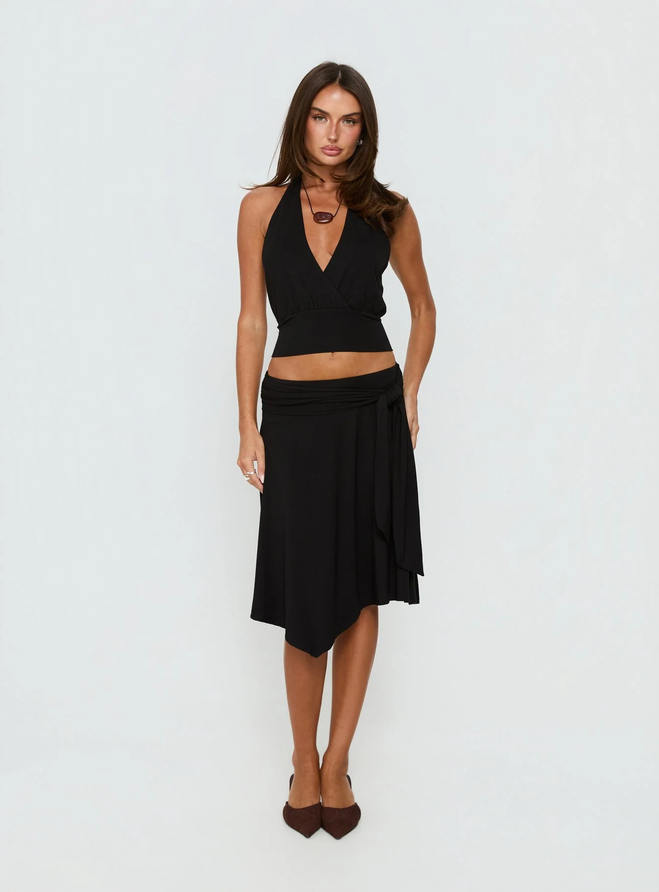 Soft Focus Tie Waist Midi Skirt Black - Image 3