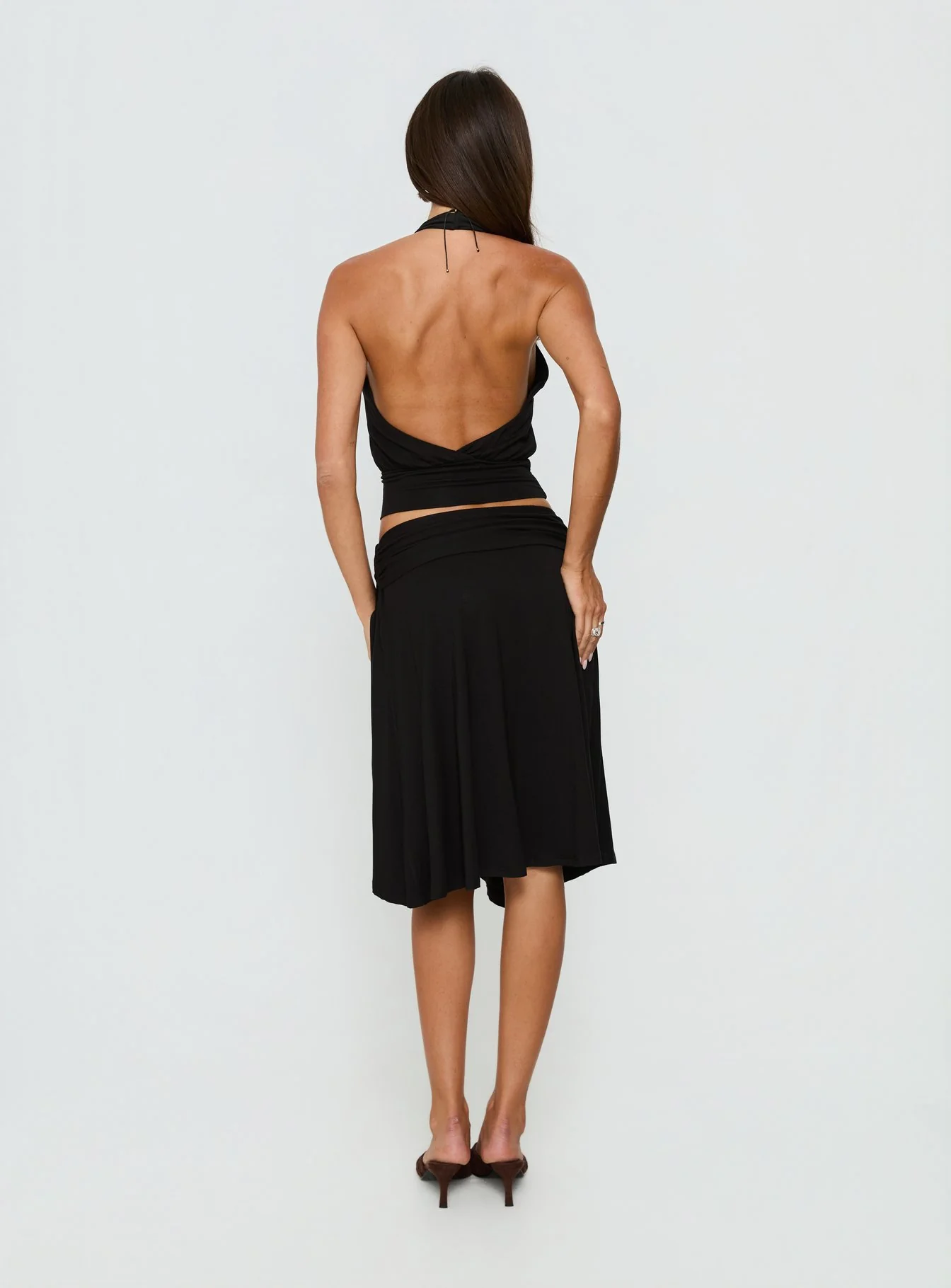 Soft Focus Tie Waist Midi Skirt Black - Image 5