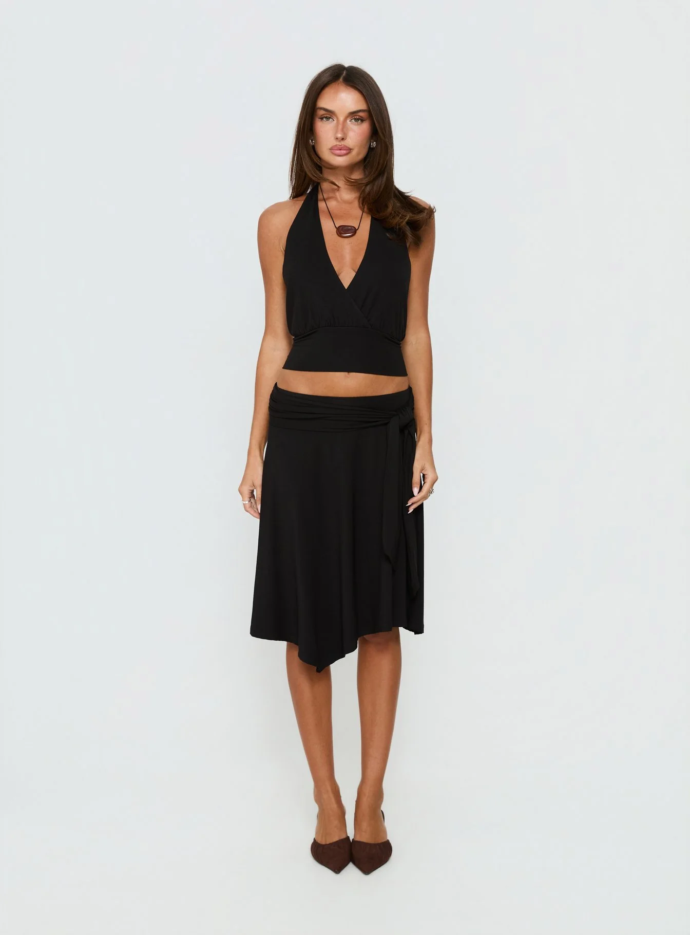 Soft Focus Tie Waist Midi Skirt Black - Image 7