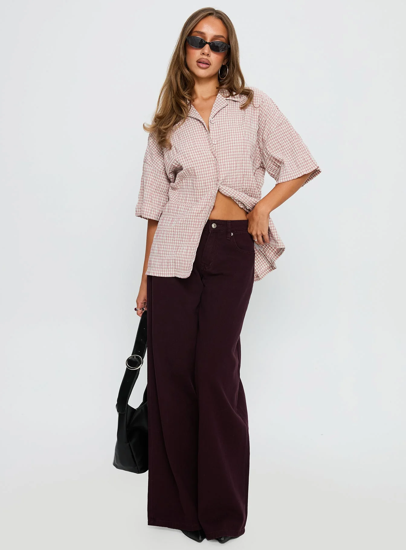 Soft Side Oversized Button Up Top Pink Check - Image 2