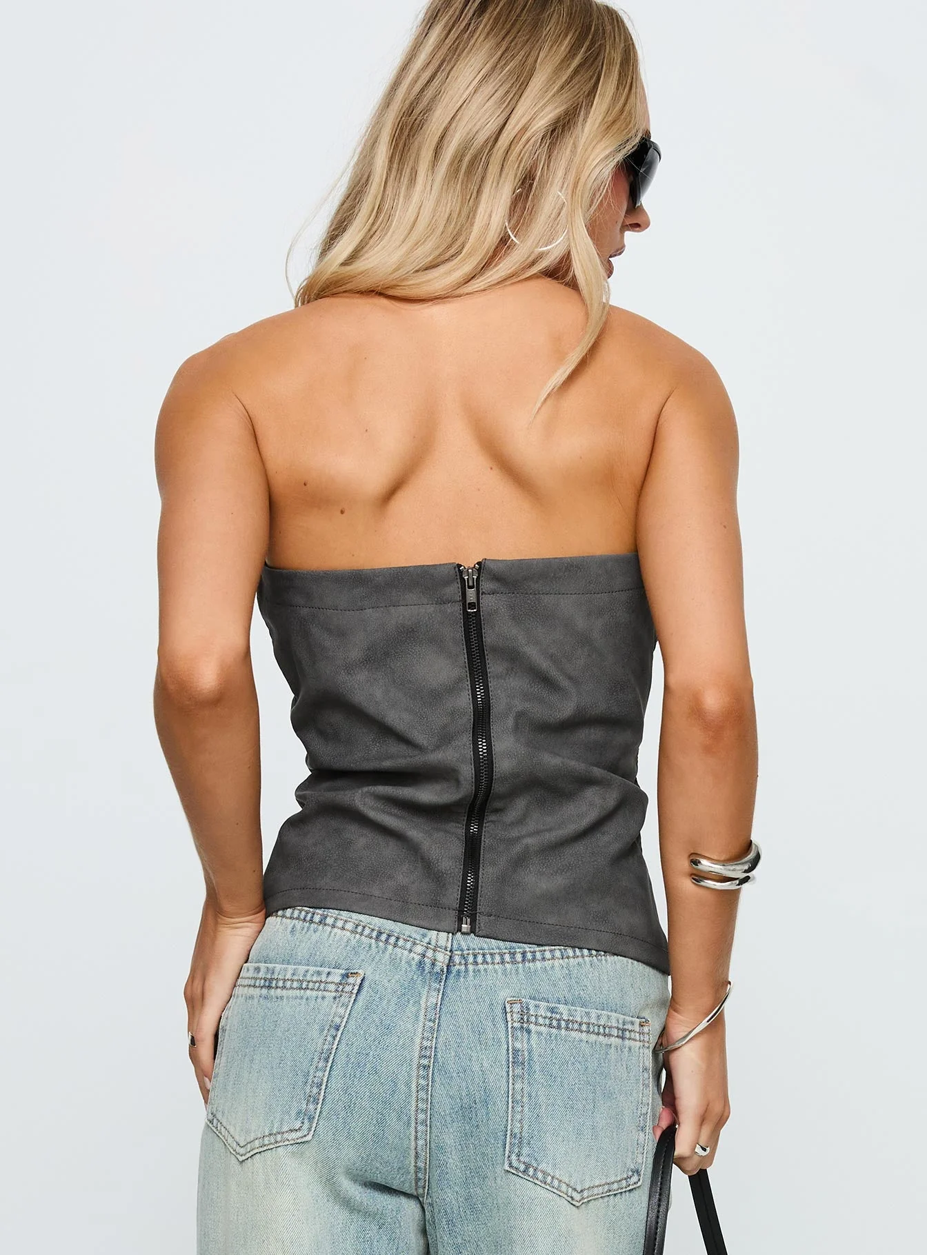 Soft Spoken Strapless Tie Up Top Black - Image 4
