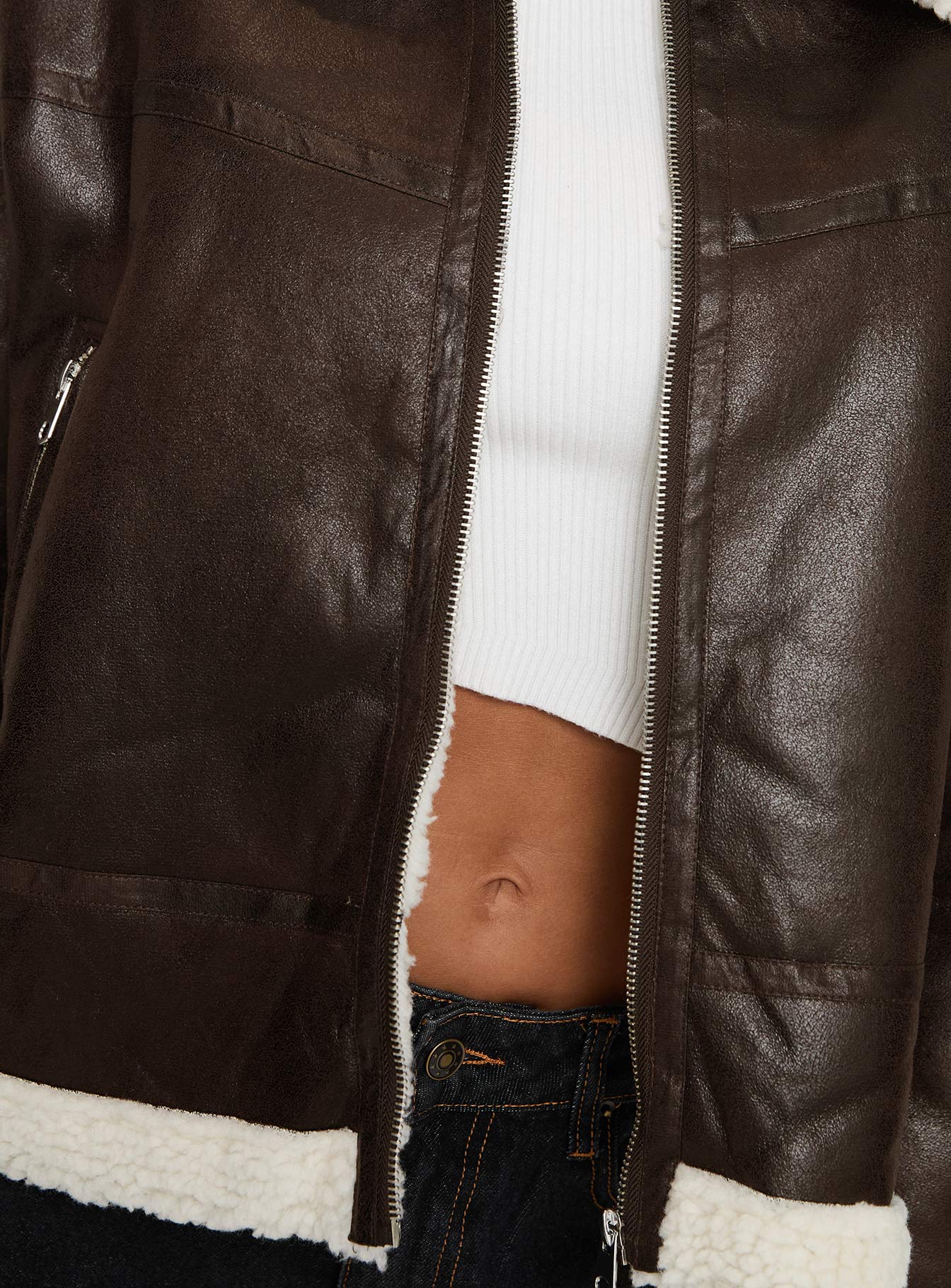 Solara Faux Leather Shearling Jacket Chocolate - Image 6