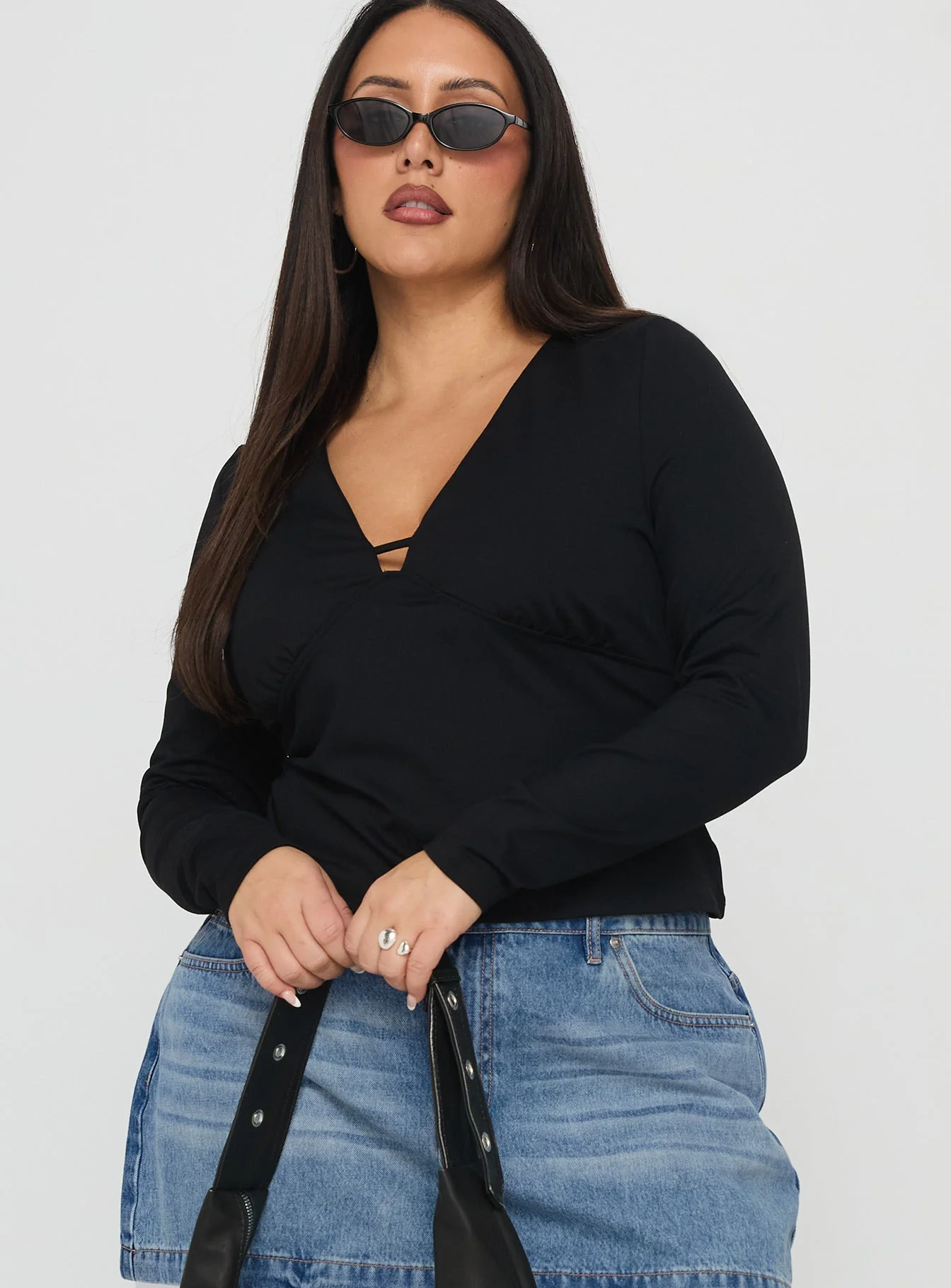 Sold On You Long Sleeve Top Black Curve