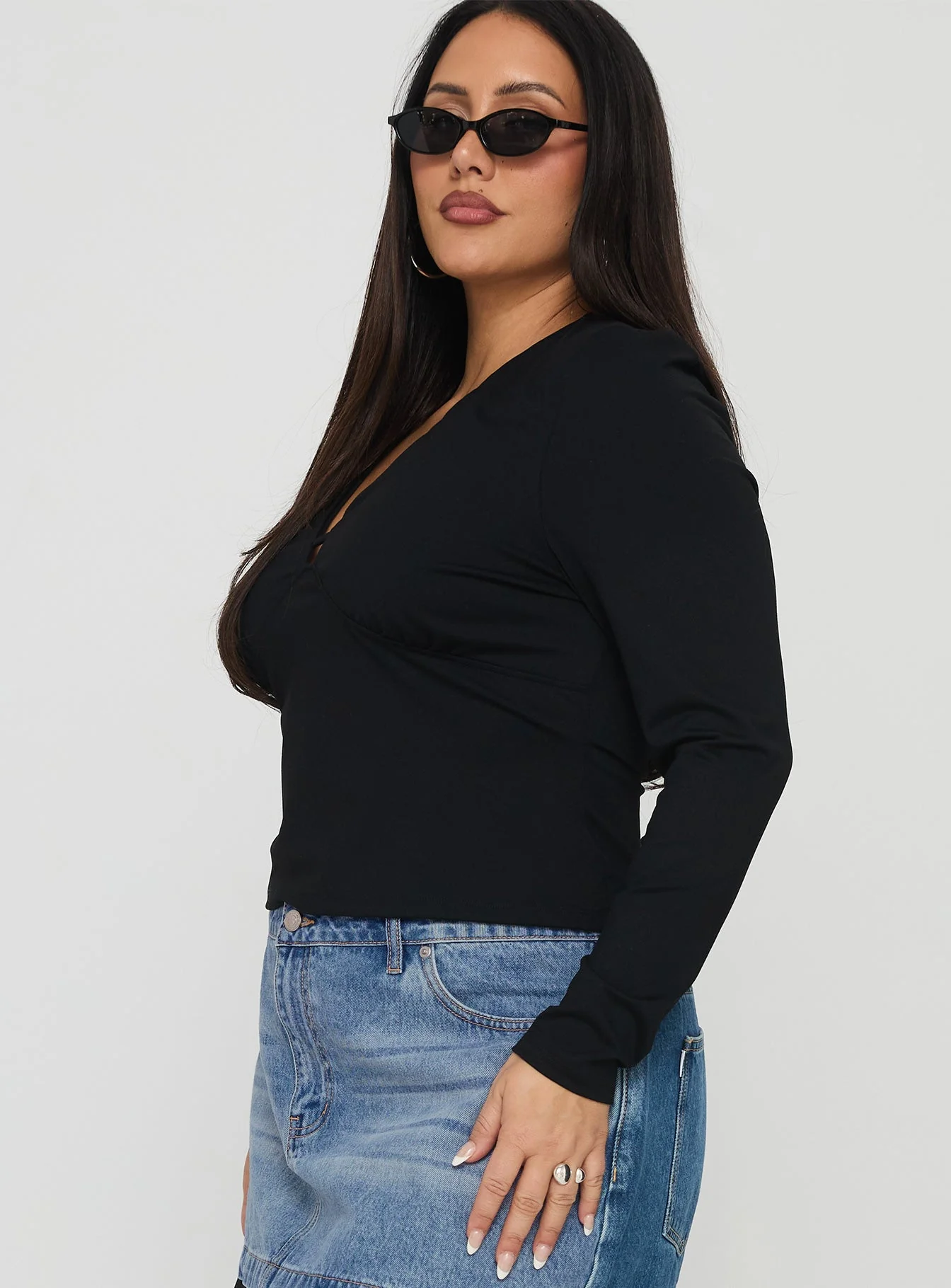 Sold On You Long Sleeve Top Black Curve - Image 3