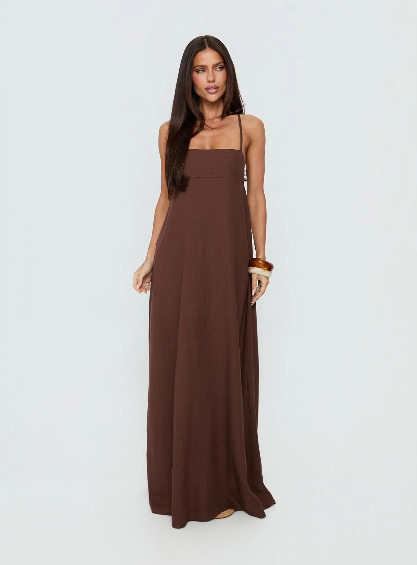 Solie Tie Back Maxi Dress Chocolate - Image 2
