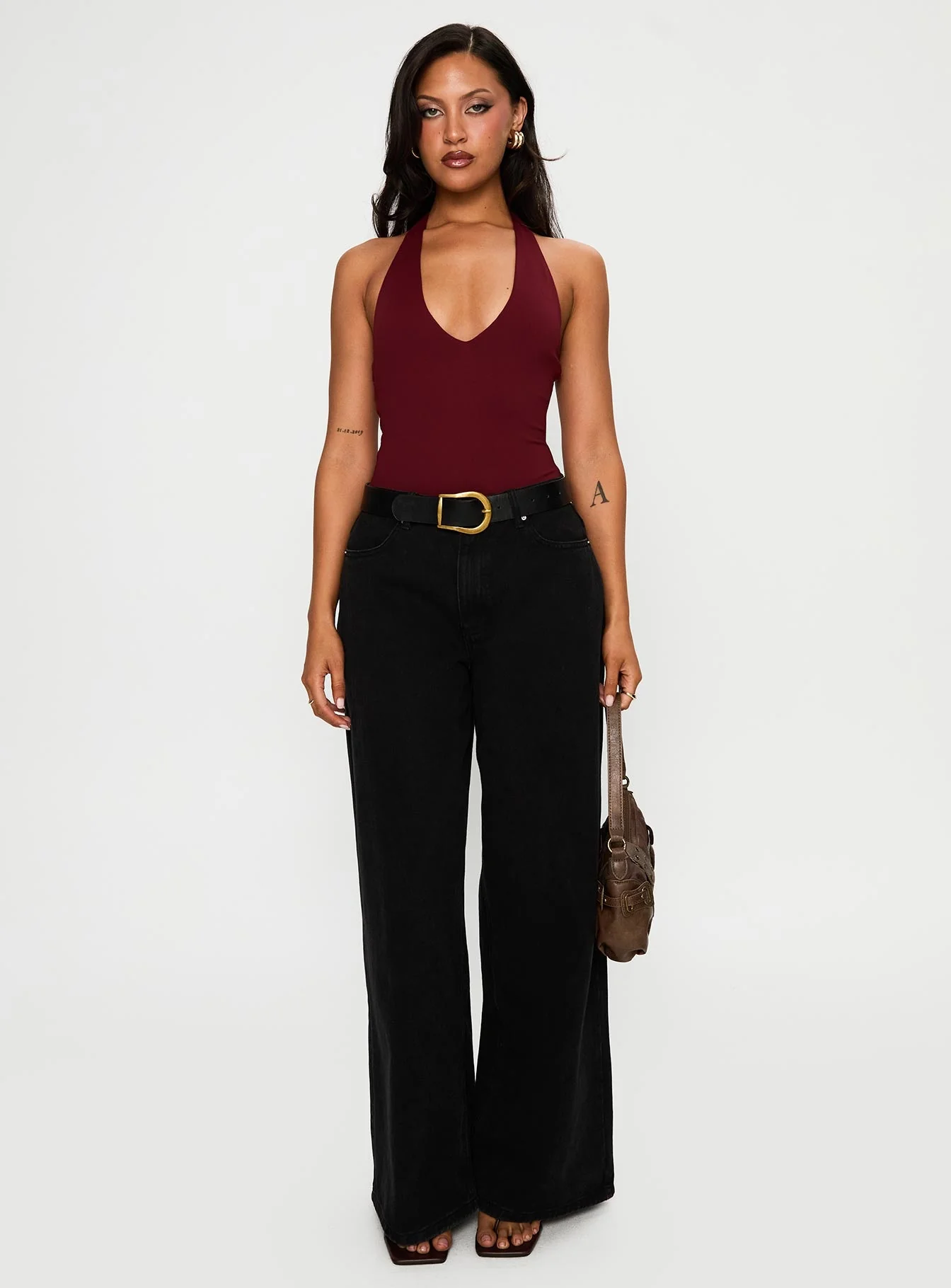 Someone New Halter Bodysuit Burgundy - Image 7