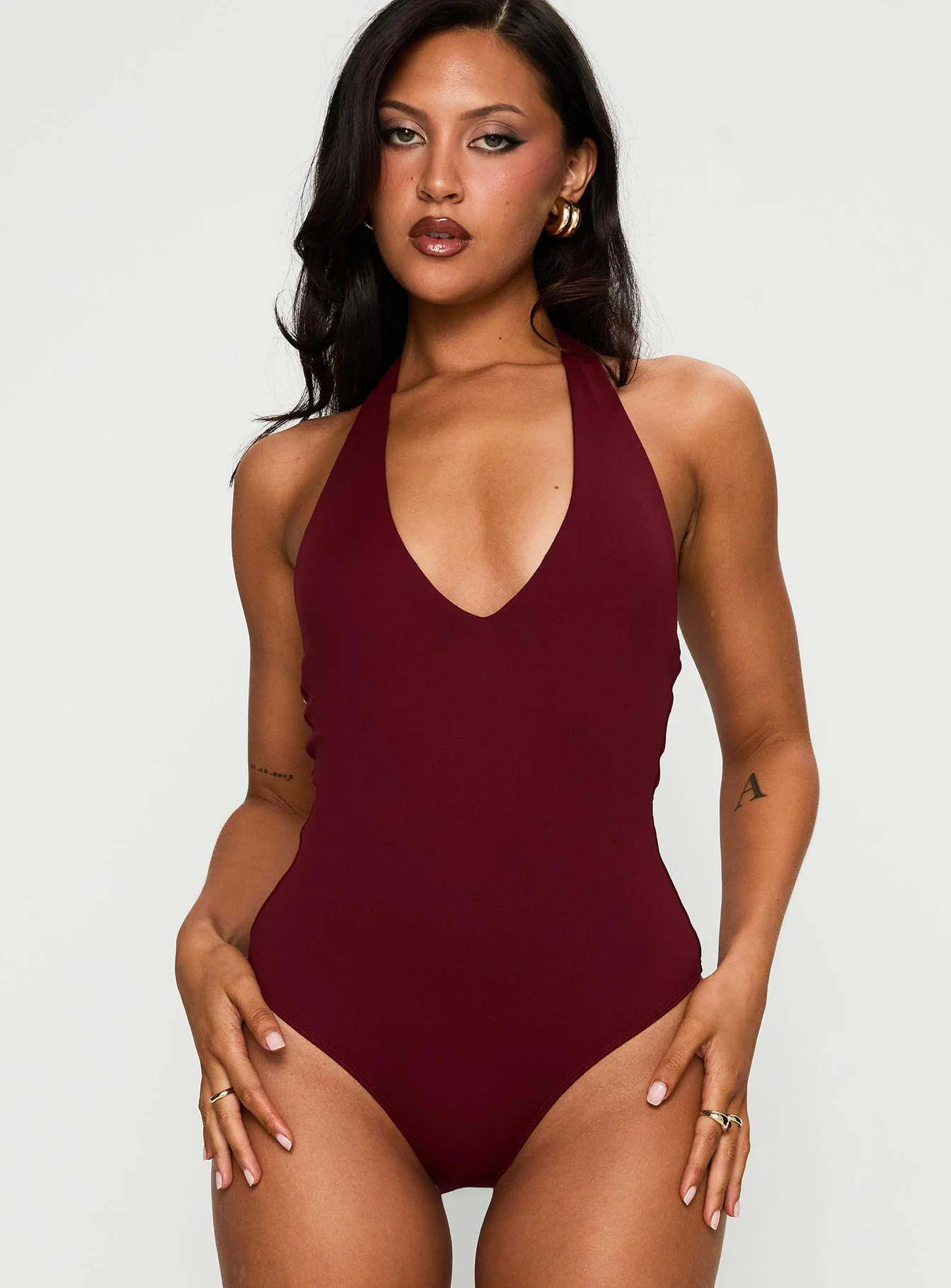 Someone New Halter Bodysuit Burgundy - Image 8