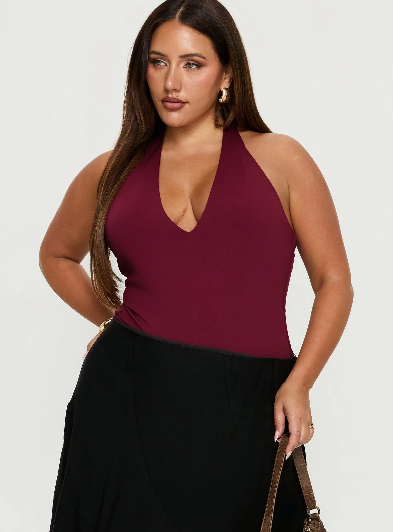 Someone New Halter Bodysuit Burgundy Curve - Image 2