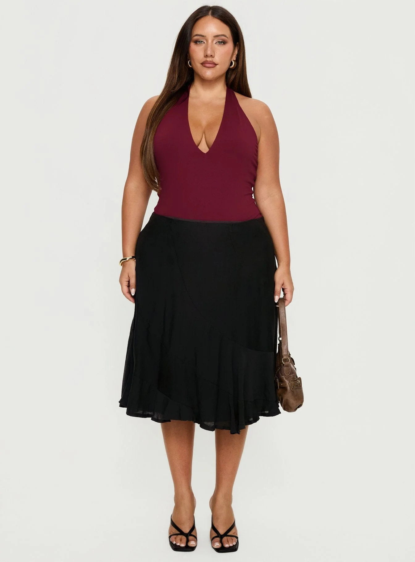 Someone New Halter Bodysuit Burgundy Curve - Image 7
