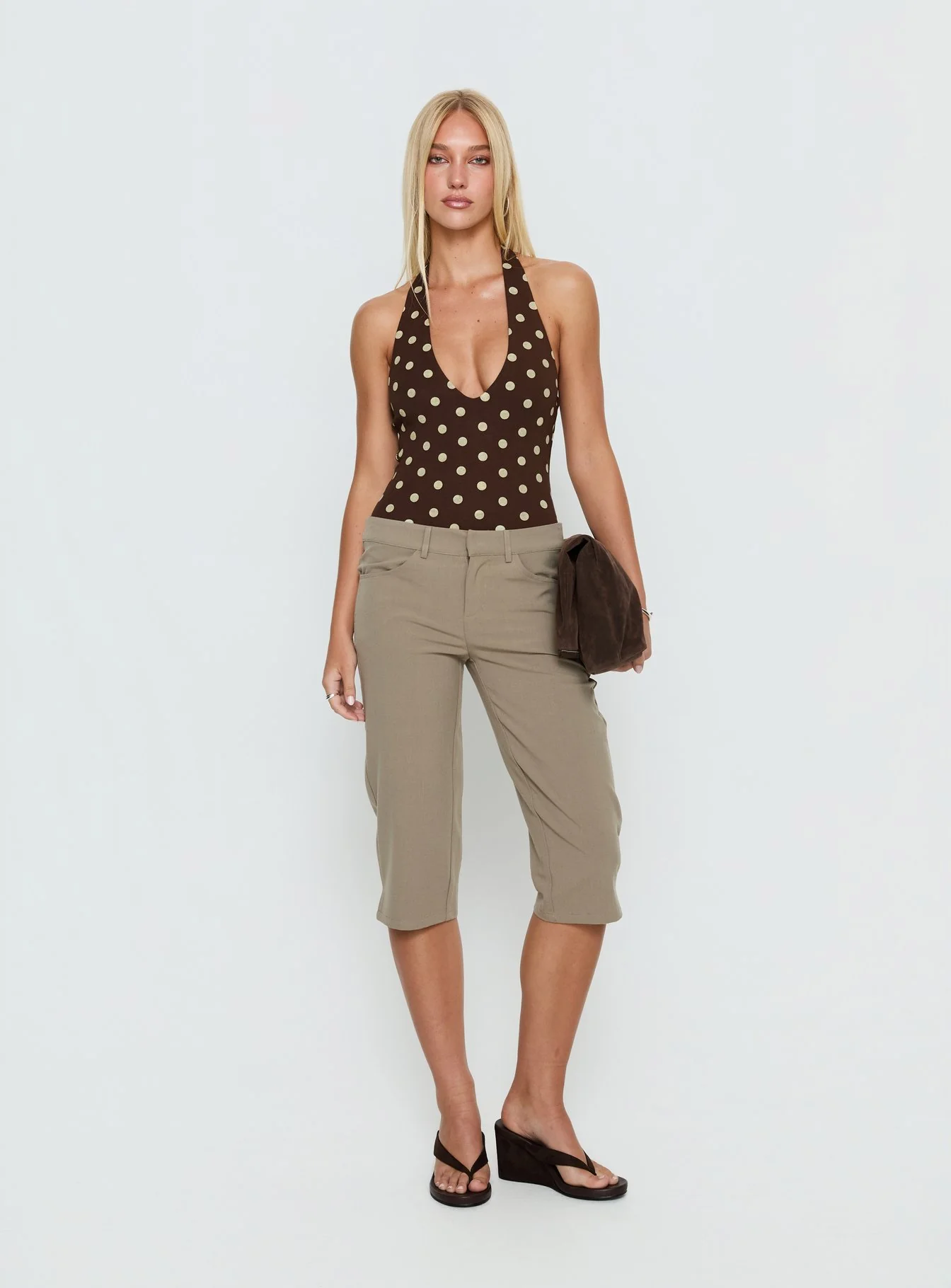 Someone New Halter Bodysuit Chocolate Polka - Image 3