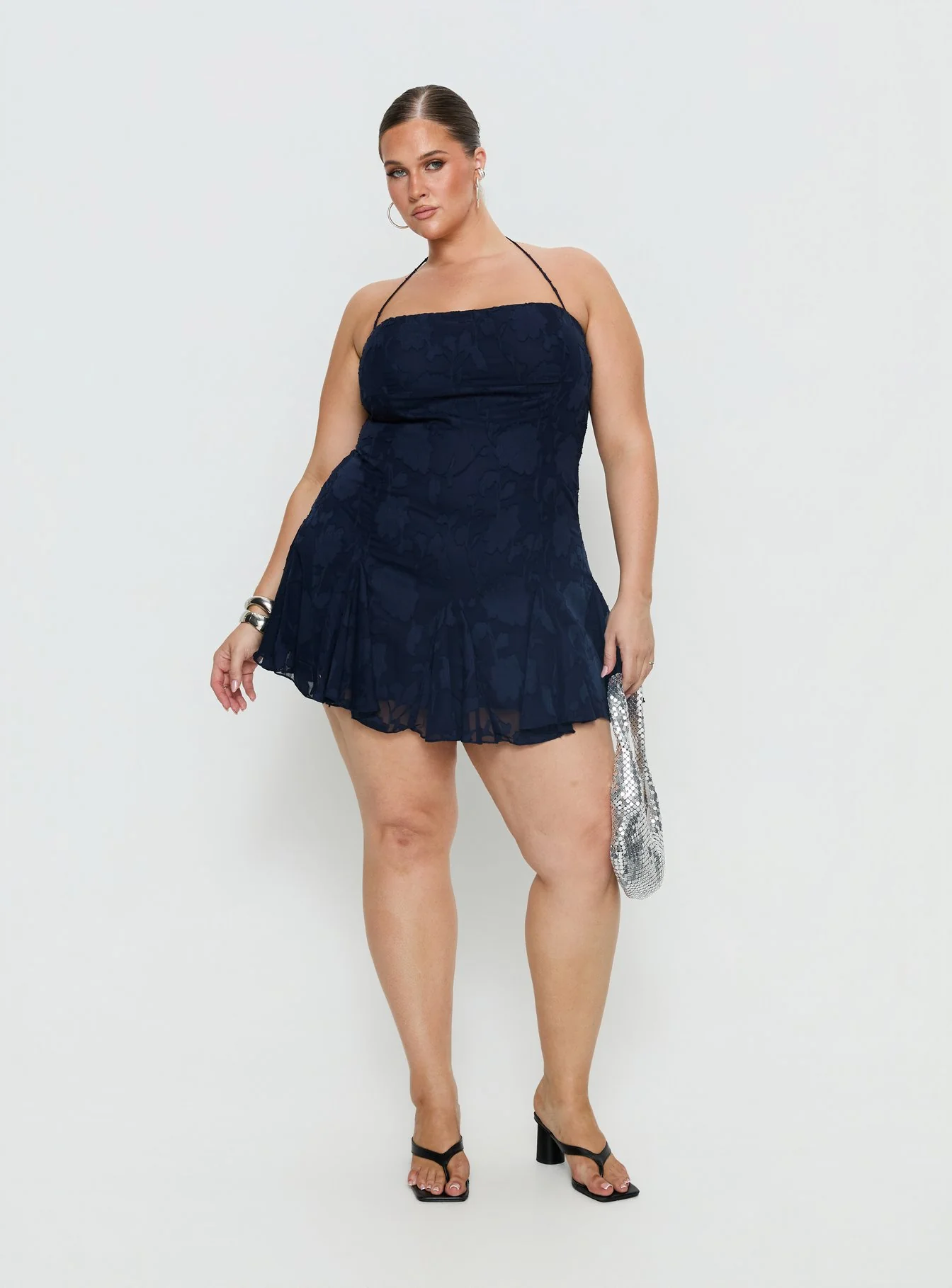 Delamere Mini Dress Navy Burnout Curve - Image 3