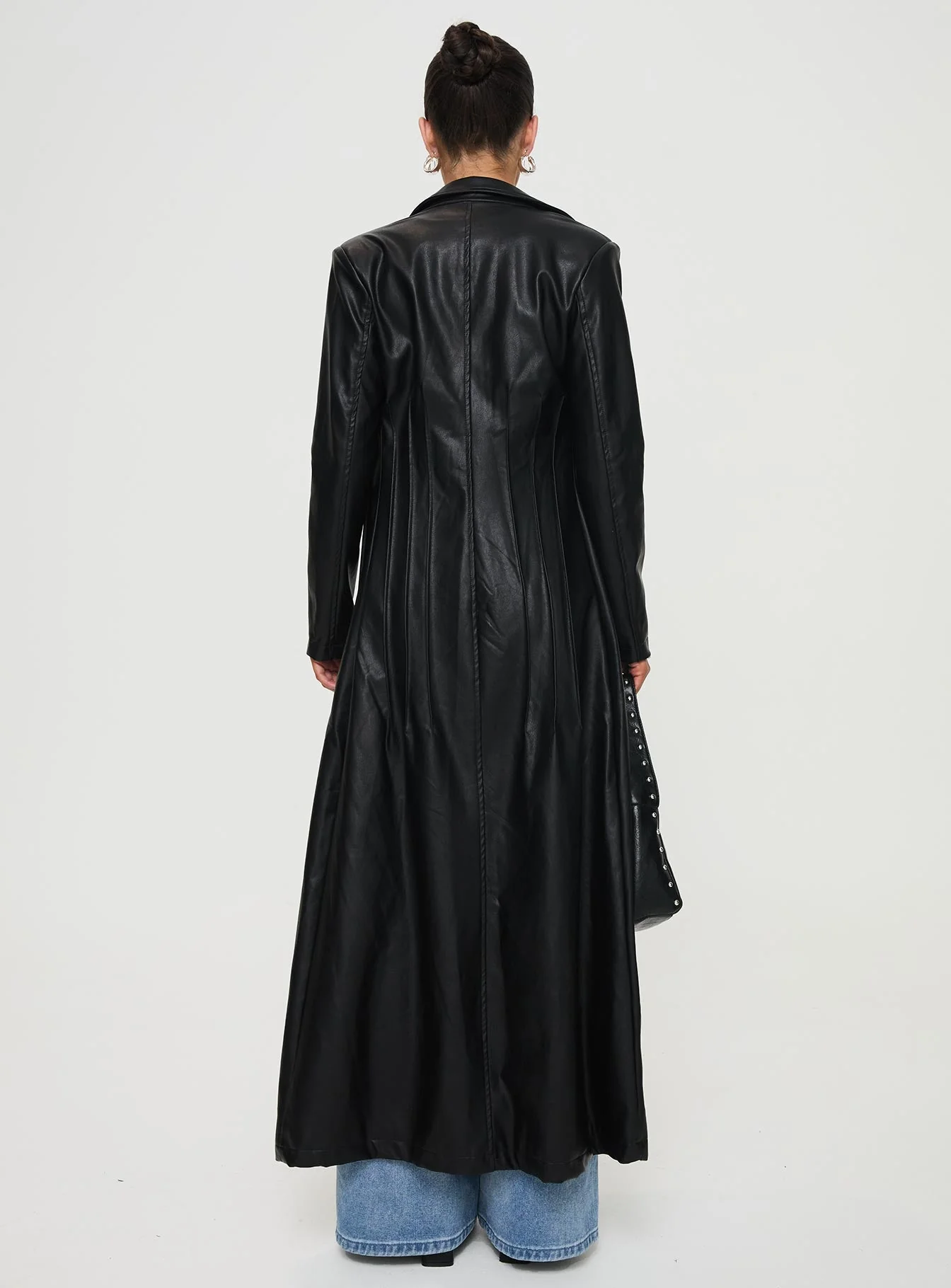 Speak Easy Long Line Faux Leather Coat Black - Image 5