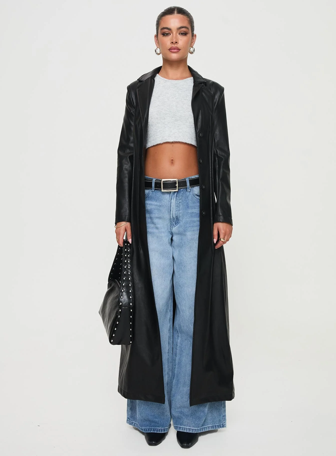 Speak Easy Long Line Faux Leather Coat Black - Image 7