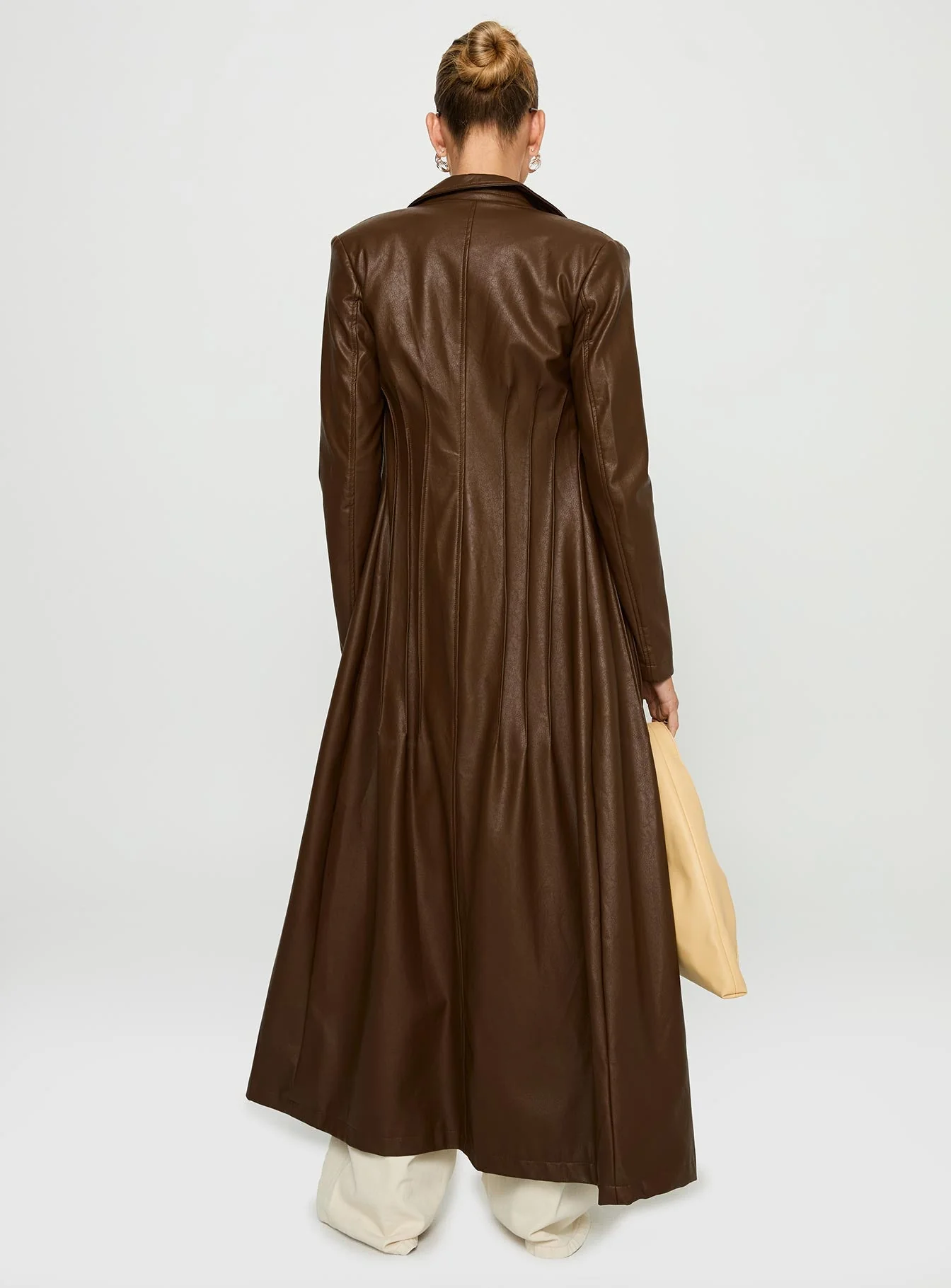 Speak Easy Long Line Faux Leather Coat Brown - Image 5