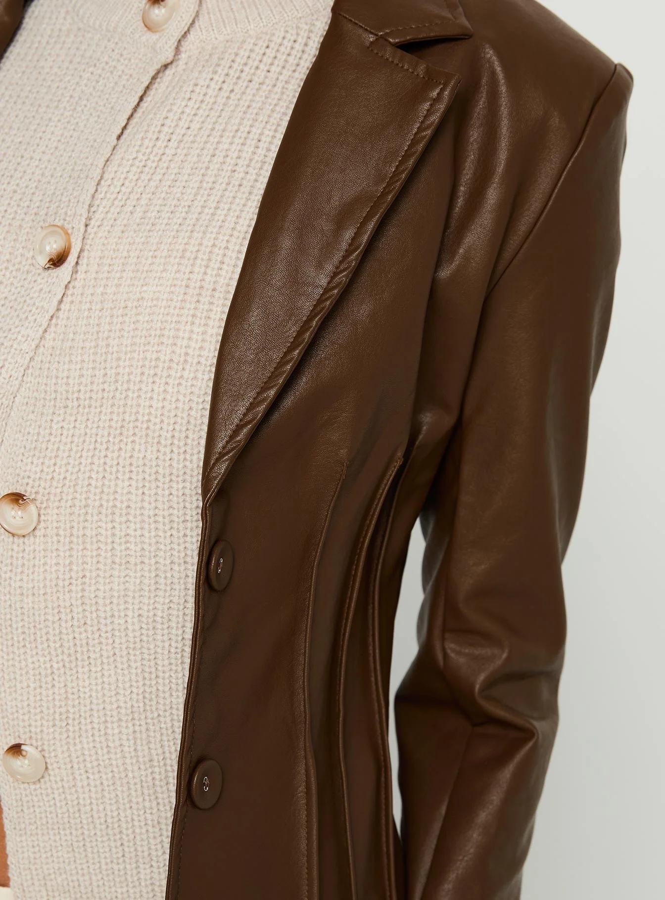 Speak Easy Long Line Faux Leather Coat Brown - Image 6