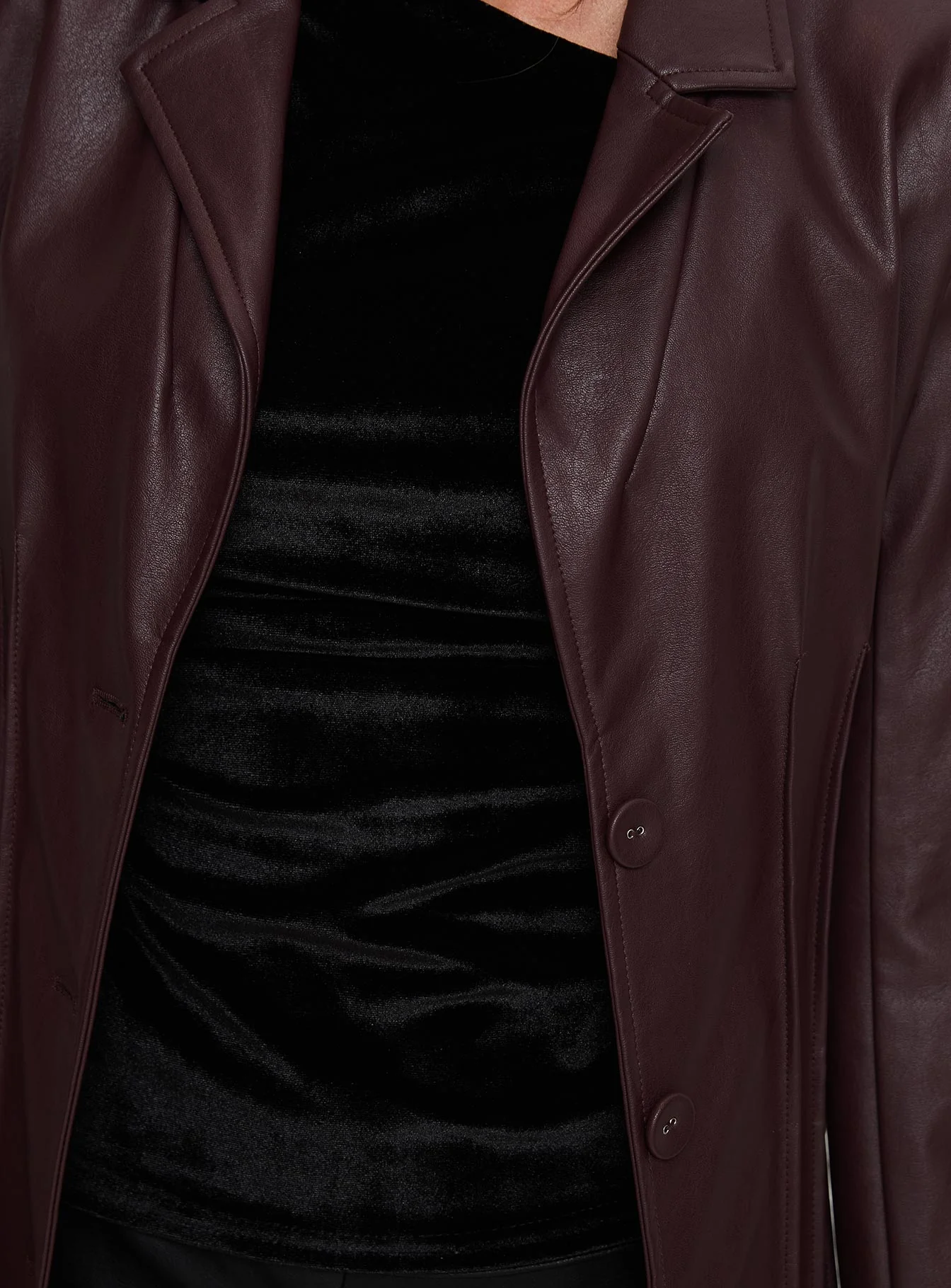 Speak Easy Long Line Faux Leather Coat Burgundy - Image 6
