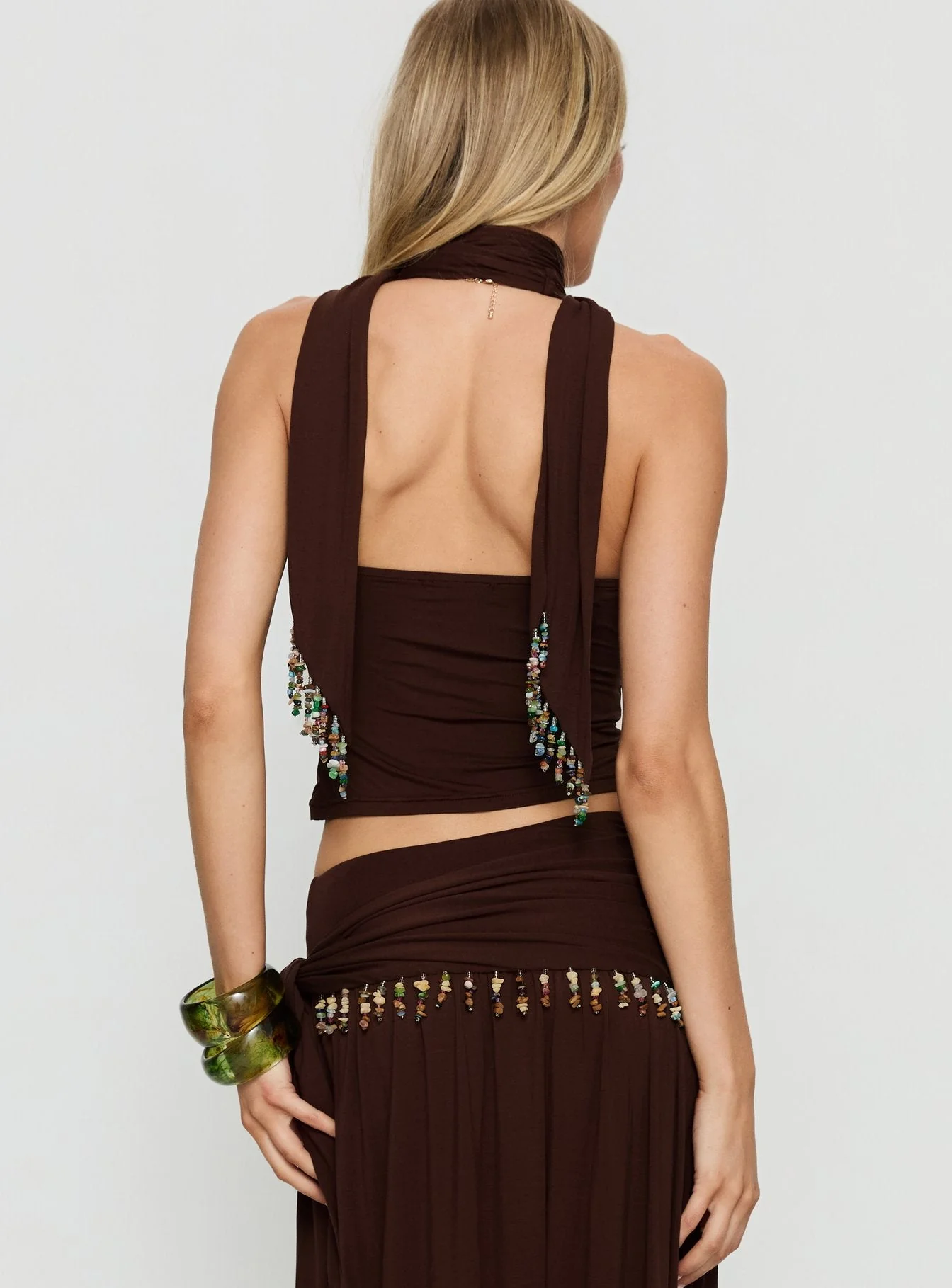Spirita Beaded Halter Top Brown - Image 5