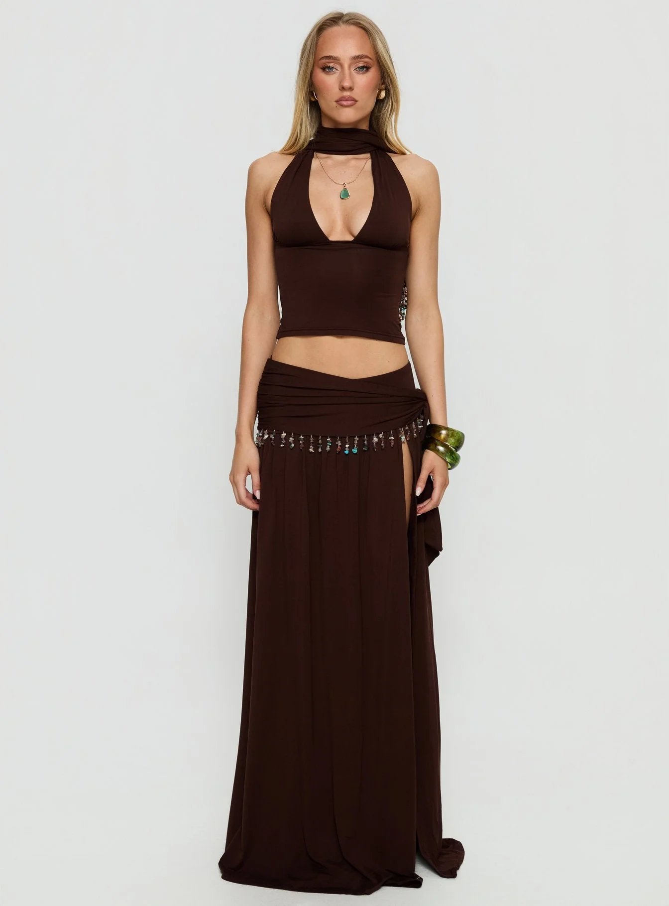 Spirita Beaded Halter Top Brown - Image 7