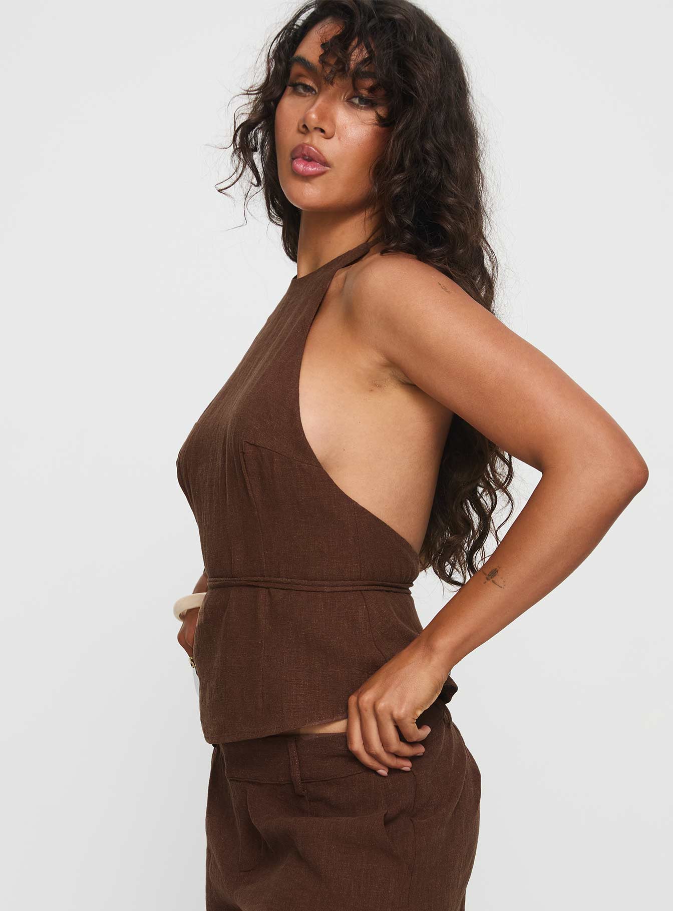 Stara Halter Linen Top Chocolate - Image 4