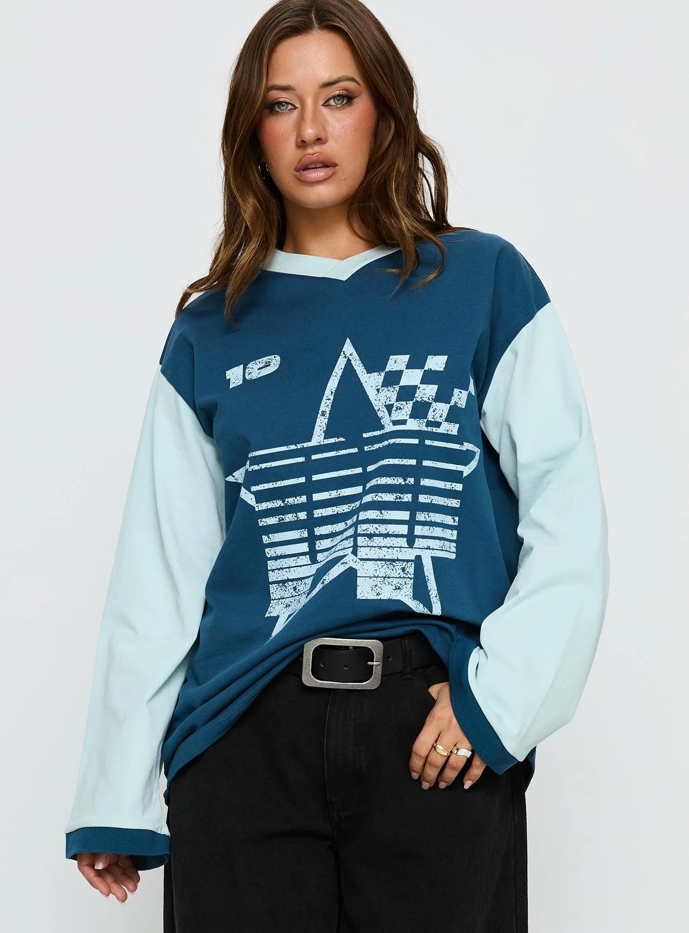 Starletta Long Sleeve Moto Top Blue - Image 2