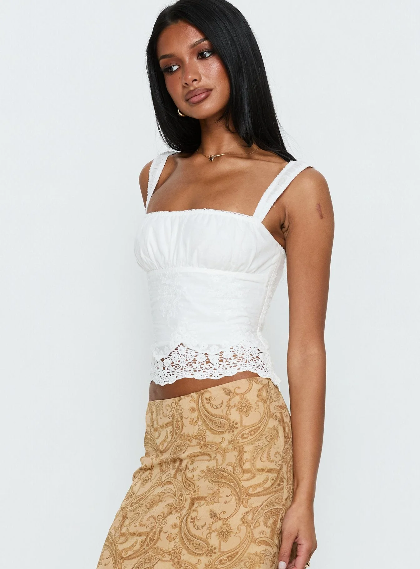 Starlina Lace Trim Cami Top White - Image 4