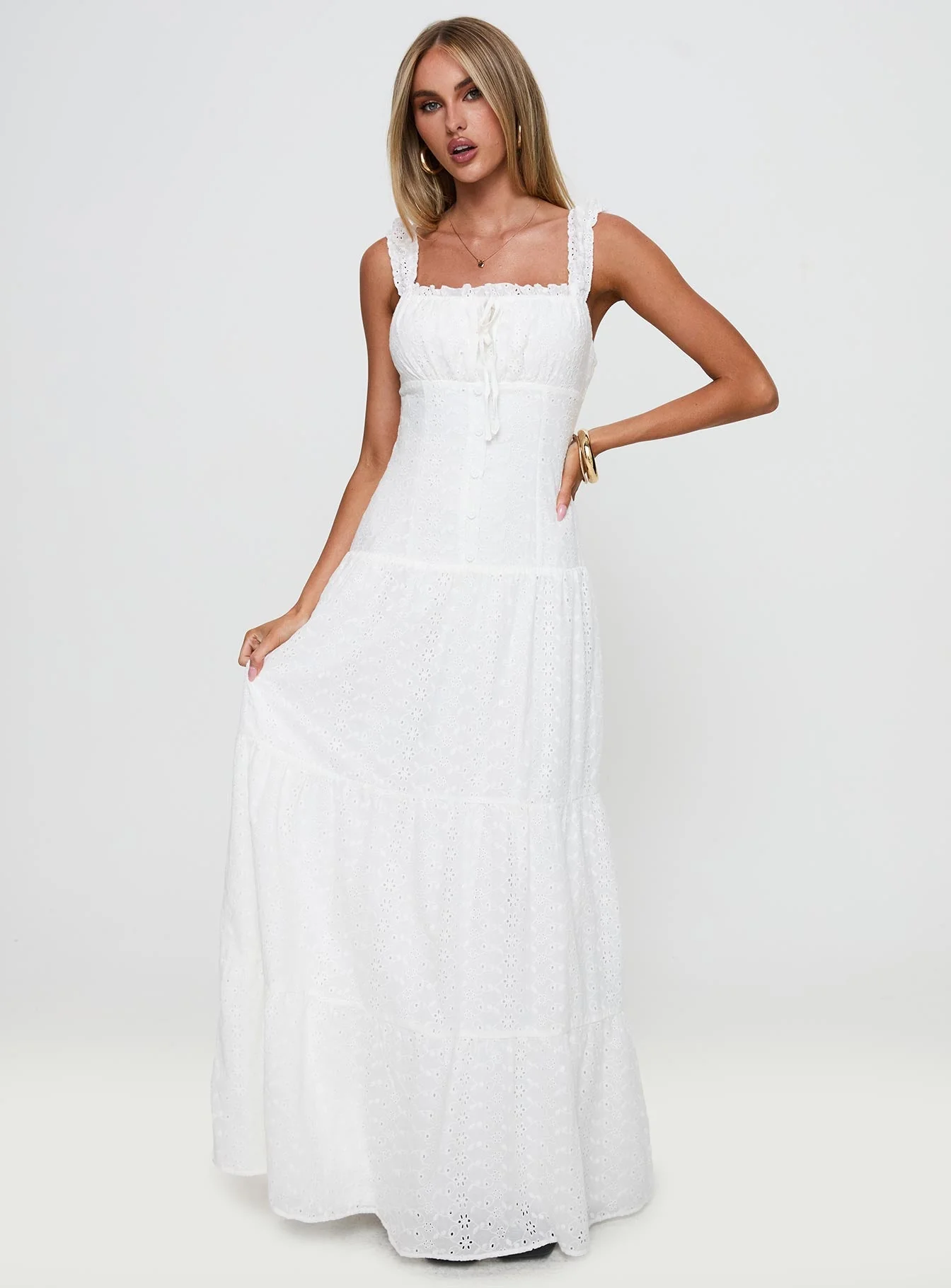 State Of Grace Embroidered Maxi Dress White - Image 2