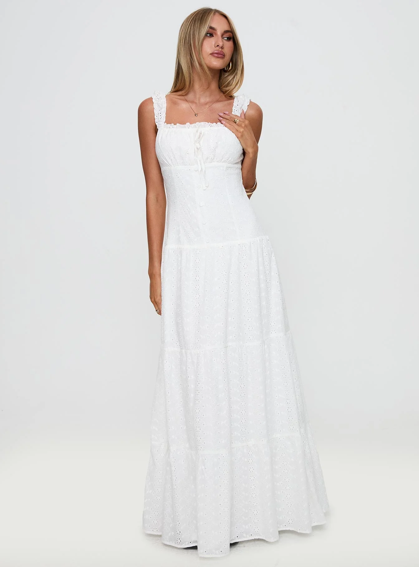 State Of Grace Embroidered Maxi Dress White - Image 3