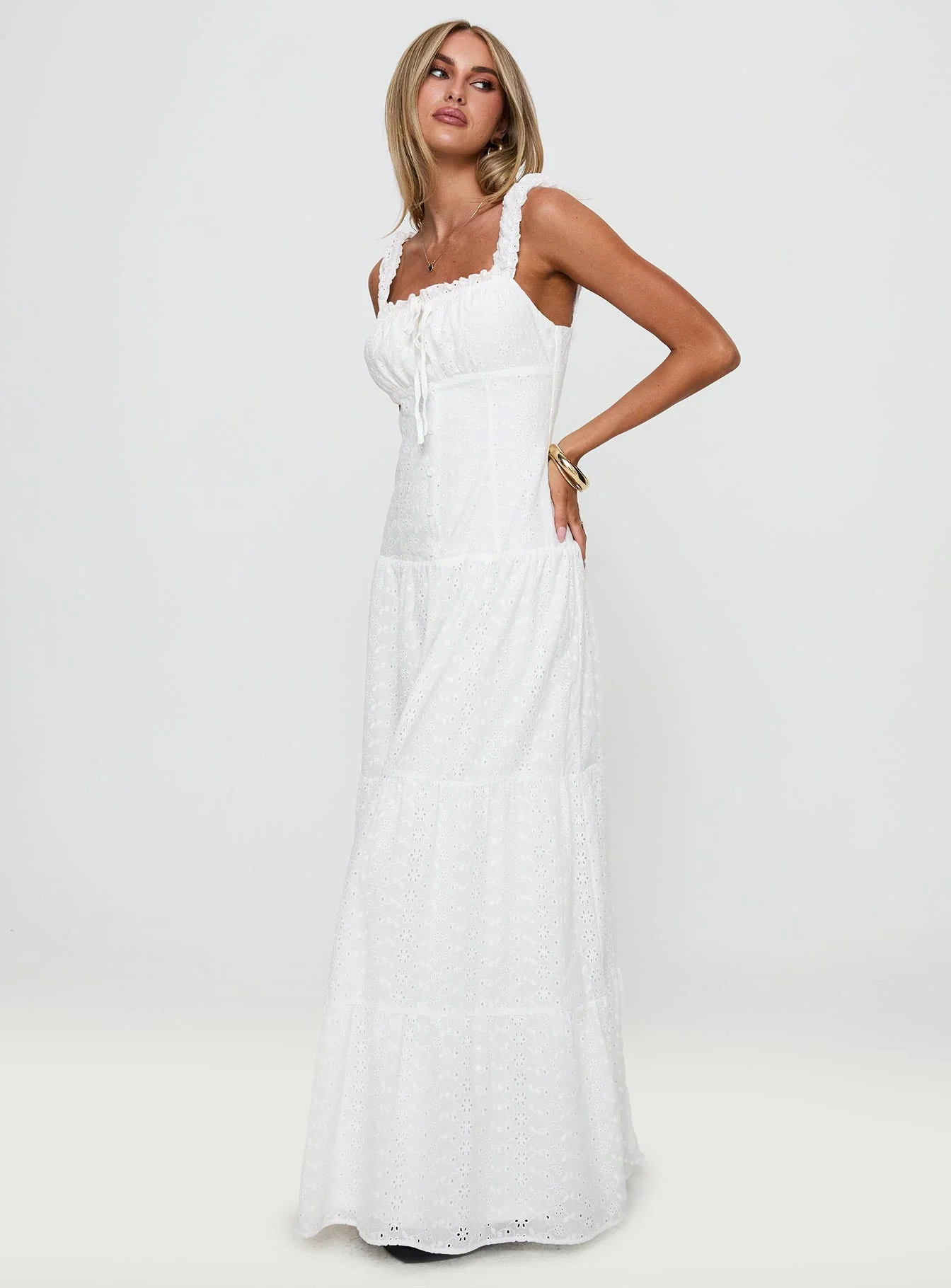 State Of Grace Embroidered Maxi Dress White - Image 4