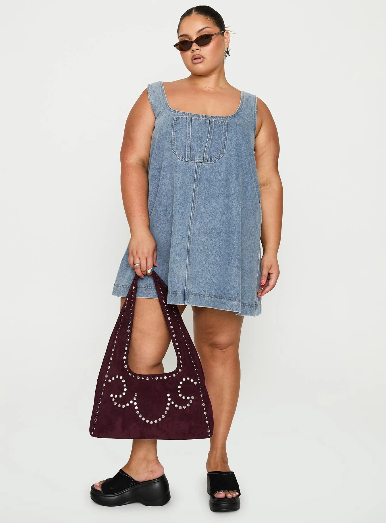 State Of Mind Mini Dress Blue Denim Curve - Image 2