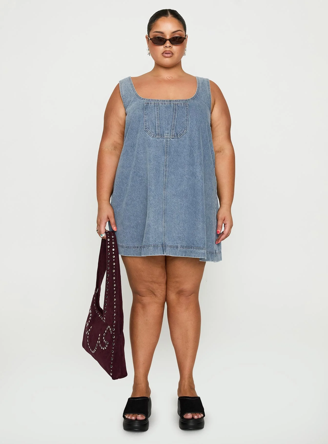 State Of Mind Mini Dress Blue Denim Curve - Image 6