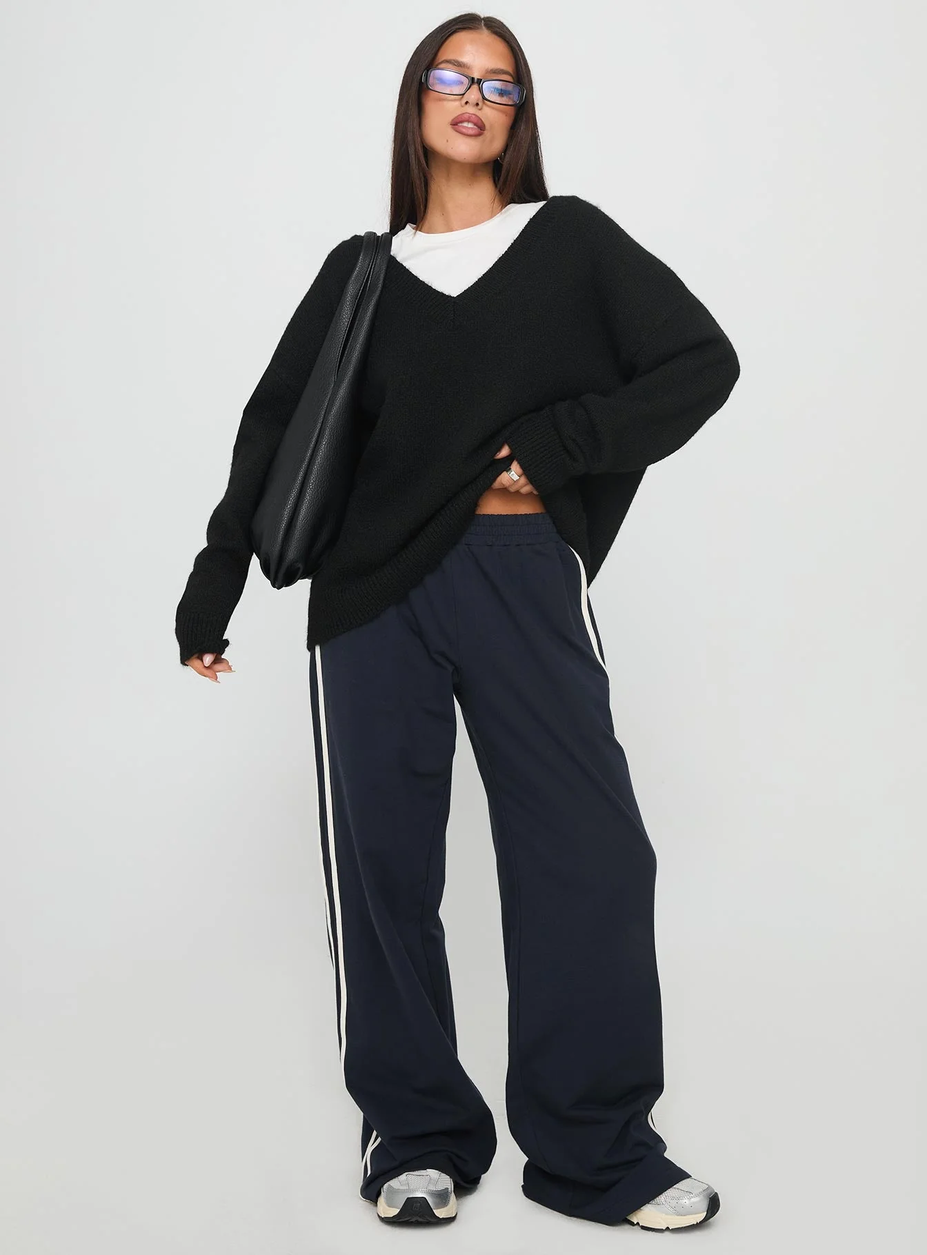 Stay The Night V Neck Knit Sweater Black - Image 3