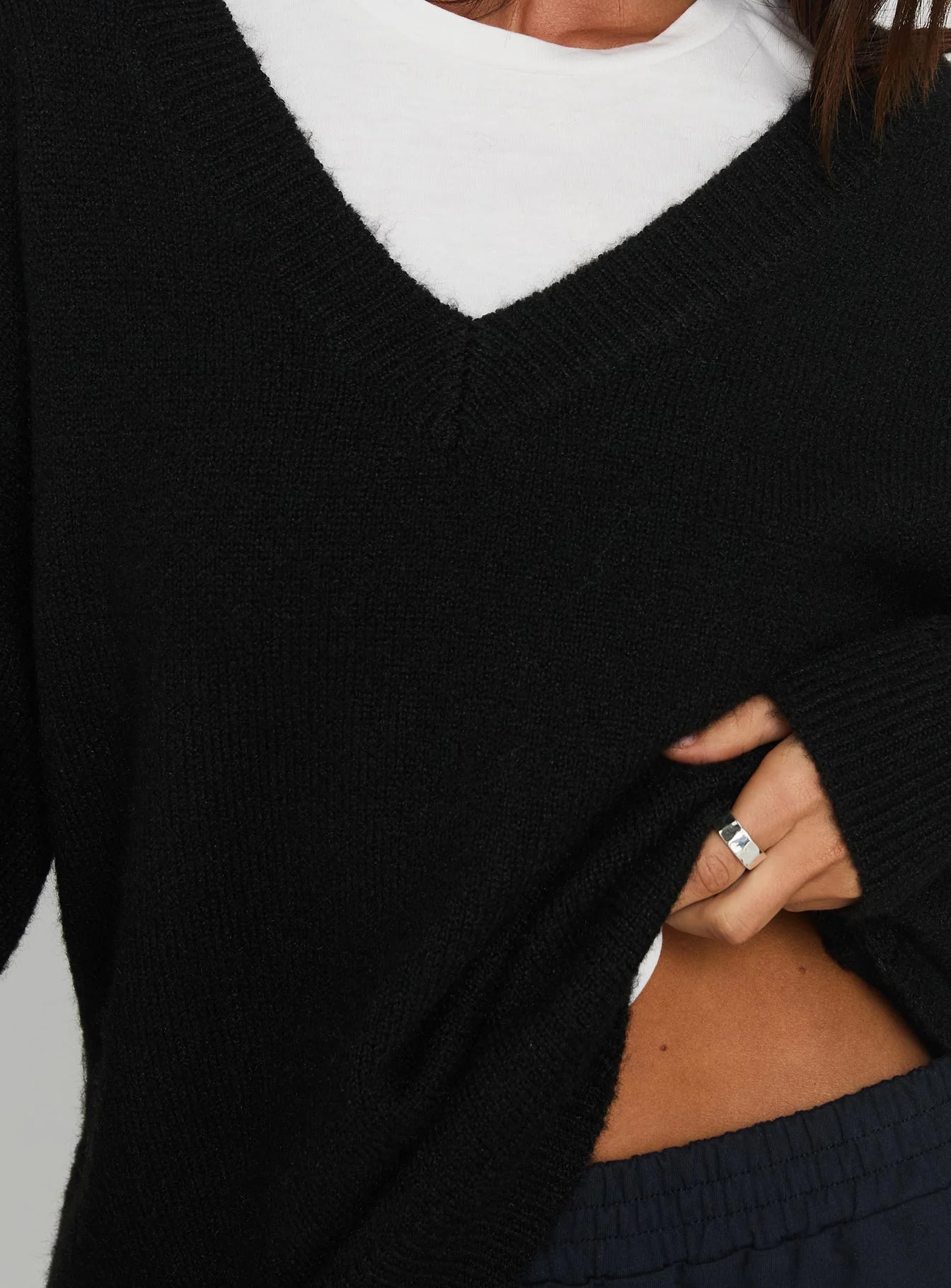 Stay The Night V Neck Knit Sweater Black - Image 6