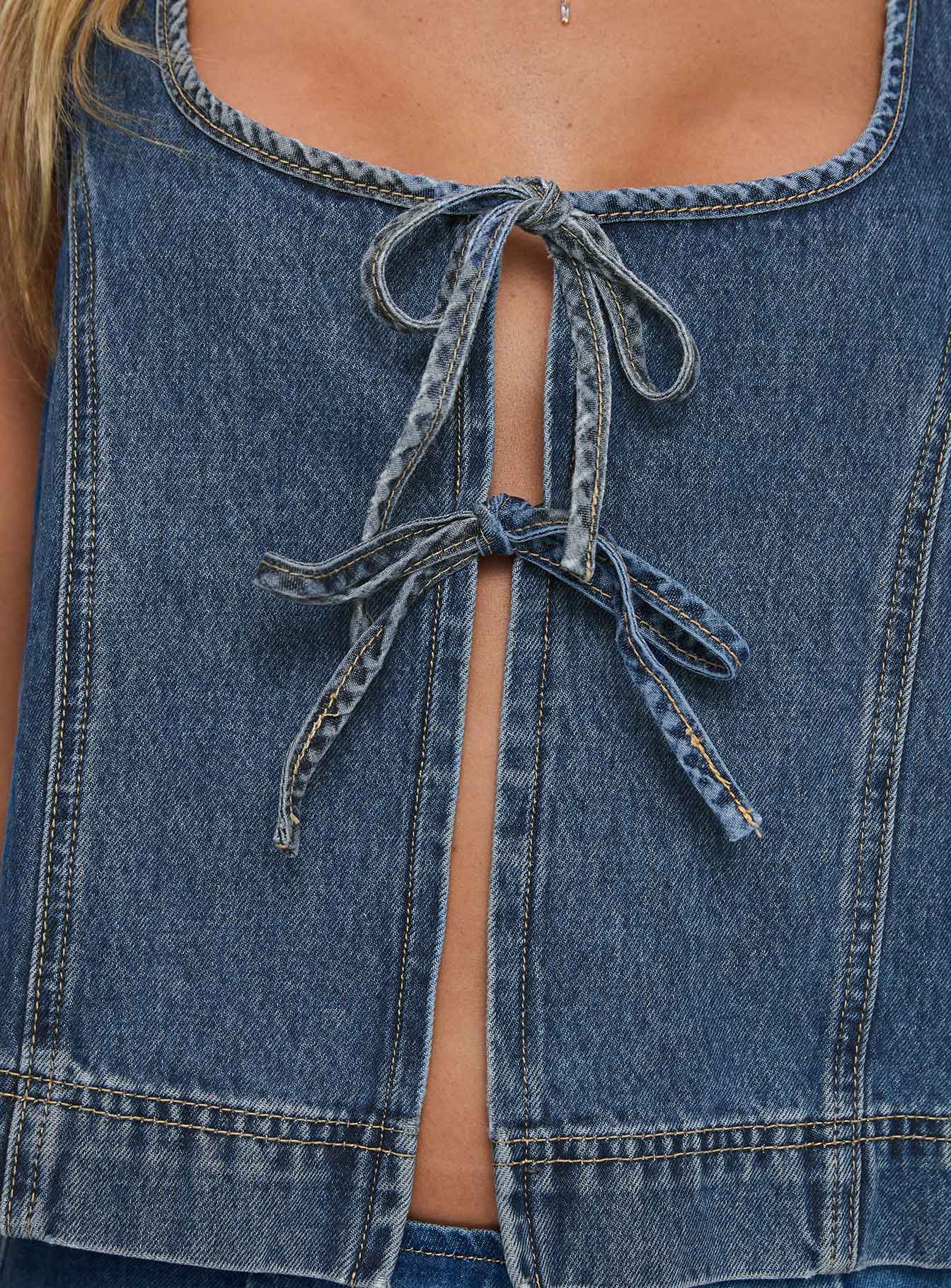 Stefenie Denim Tie Top Mid Wash - Image 6