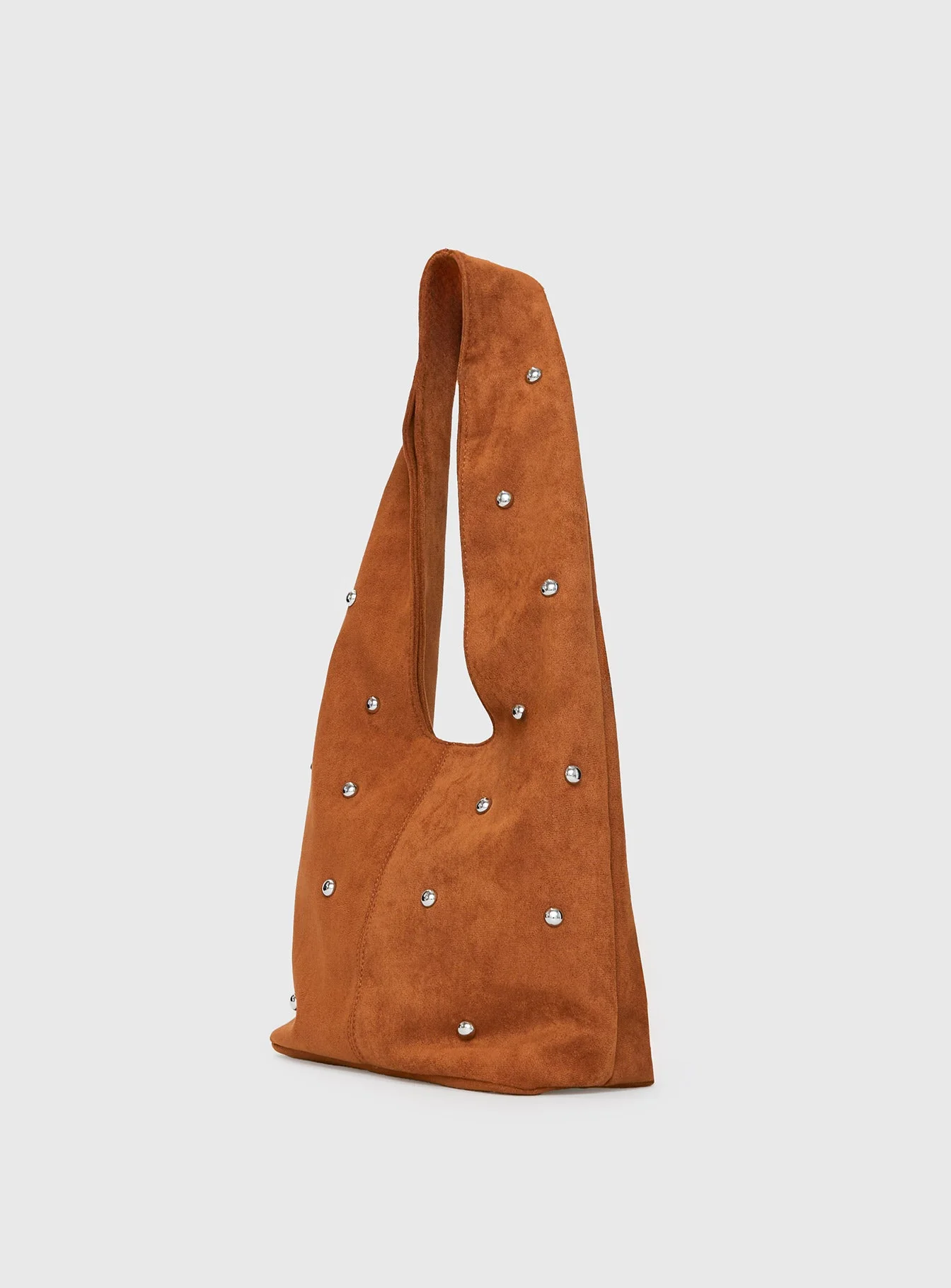 Stellah Studded Faux Suede Bag Brown - Image 4