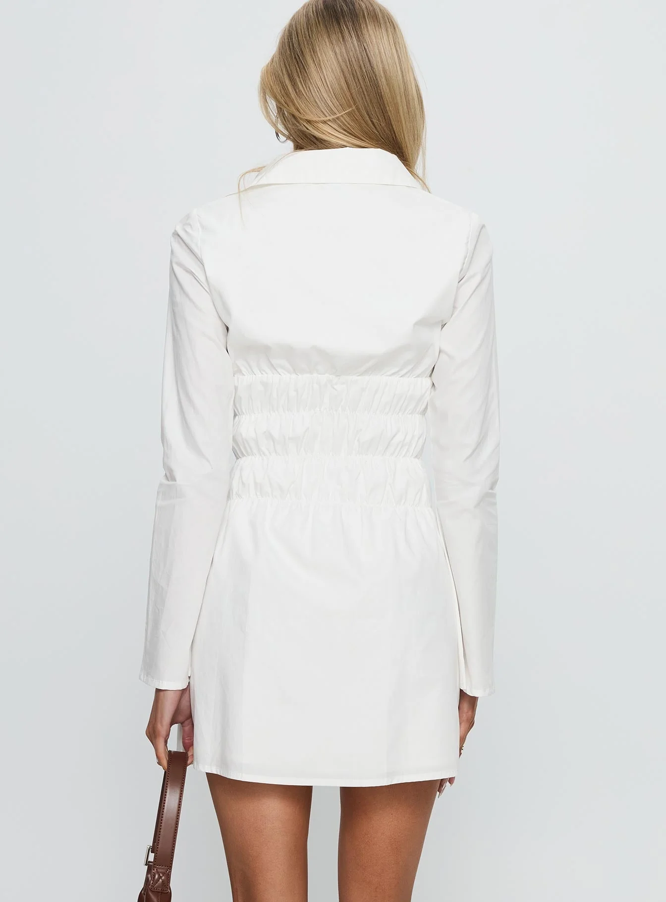 Stellaria Ruched Long Sleeve Mini Dress White - Image 5