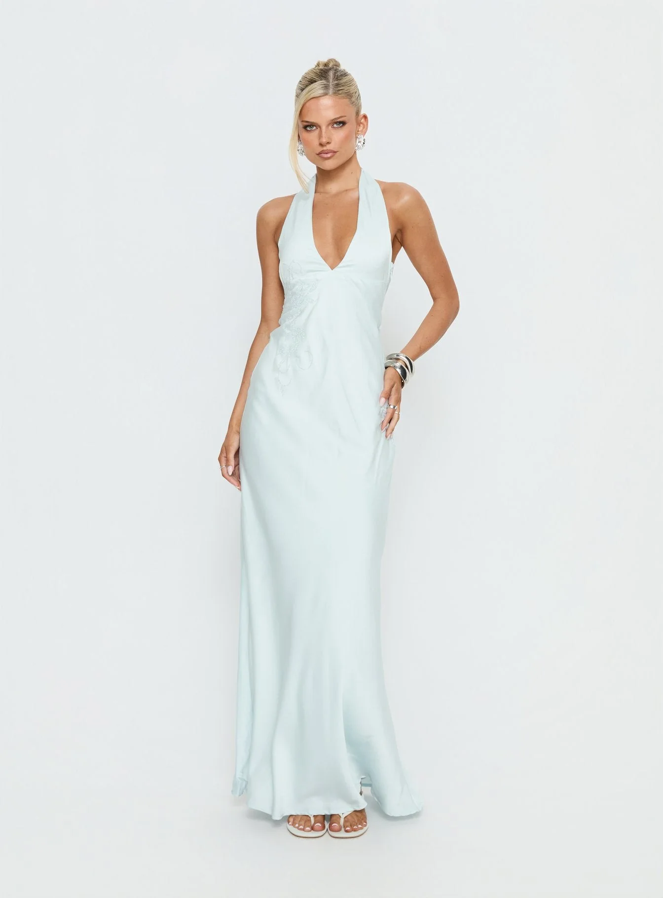 Strawberry Clouds Hotstone Satin Maxi Dress Icy Blue - Image 2