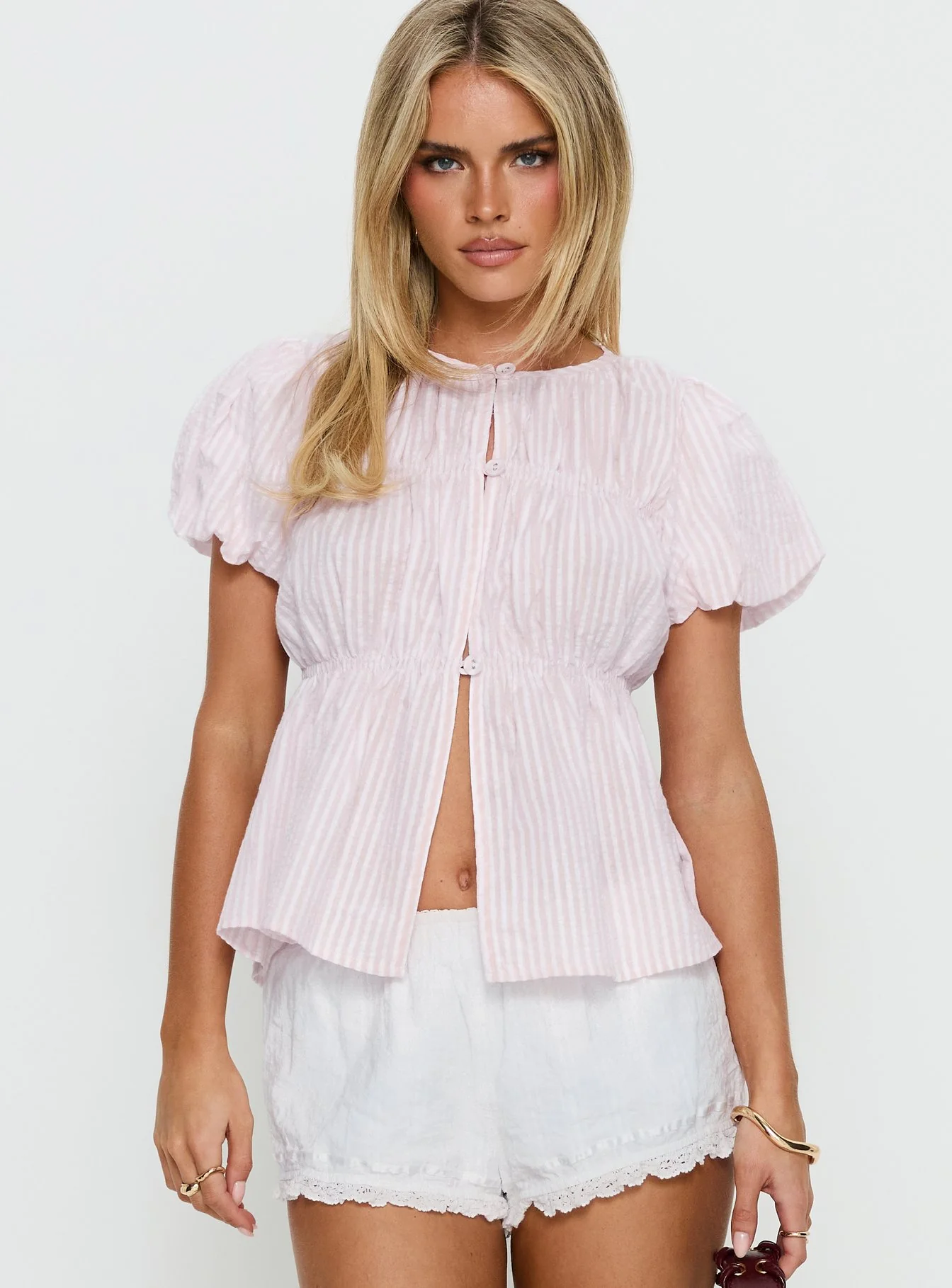 Such A Sweetie Babydoll Top Pink / White Stripe - Image 2