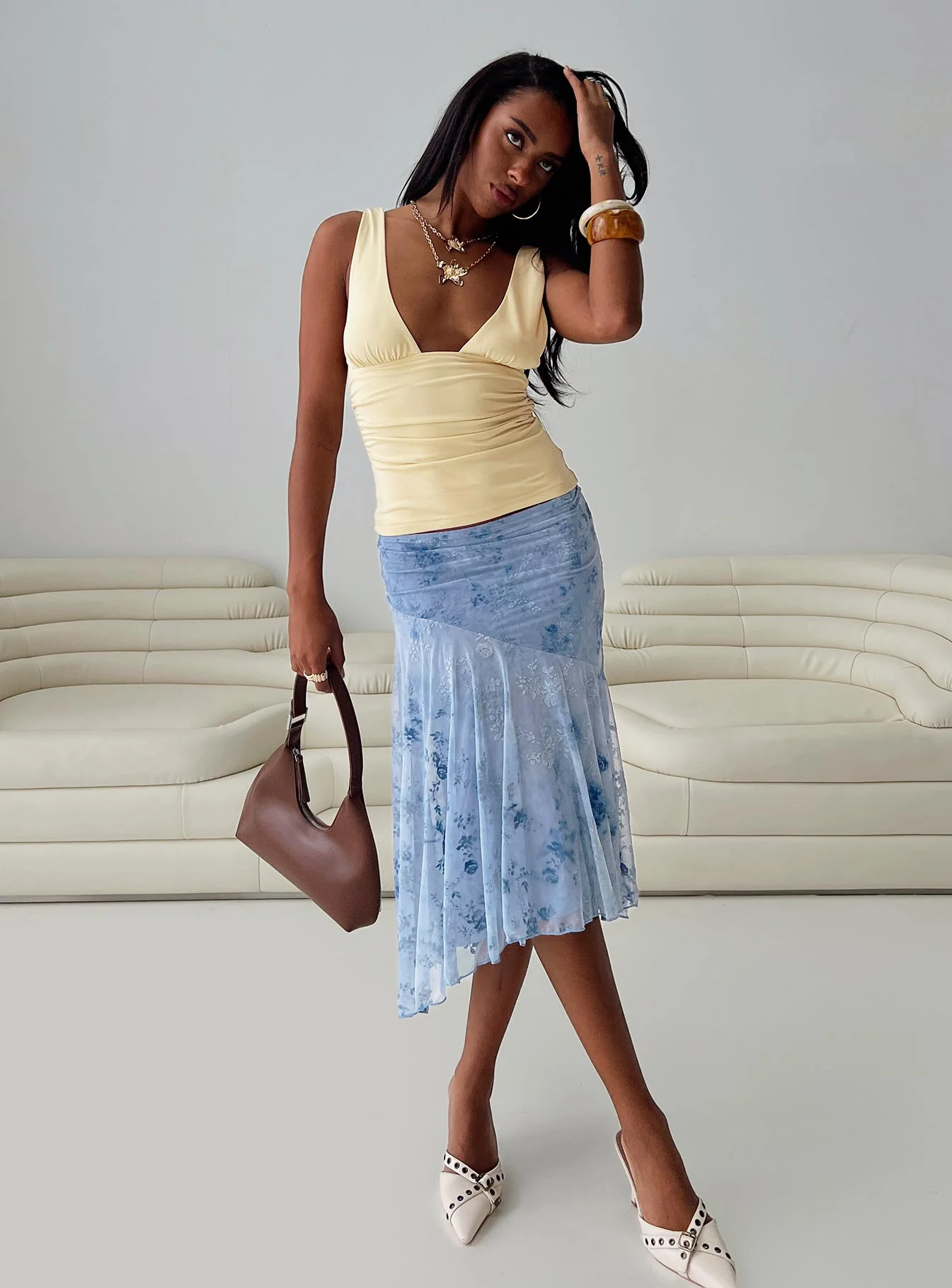Summer Rain Asymmetrical Midi Skirt Blue - Image 2