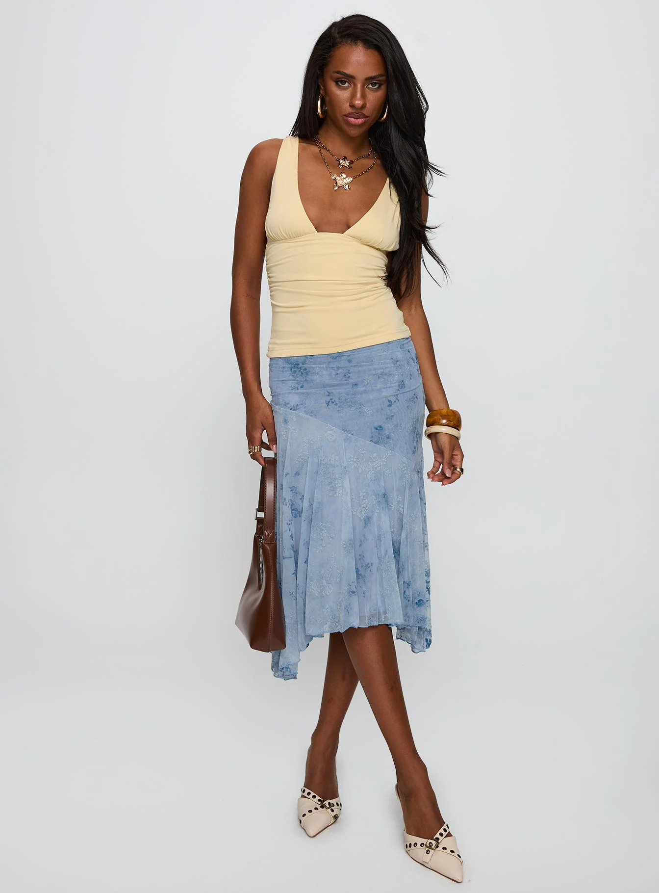 Summer Rain Asymmetrical Midi Skirt Blue - Image 4
