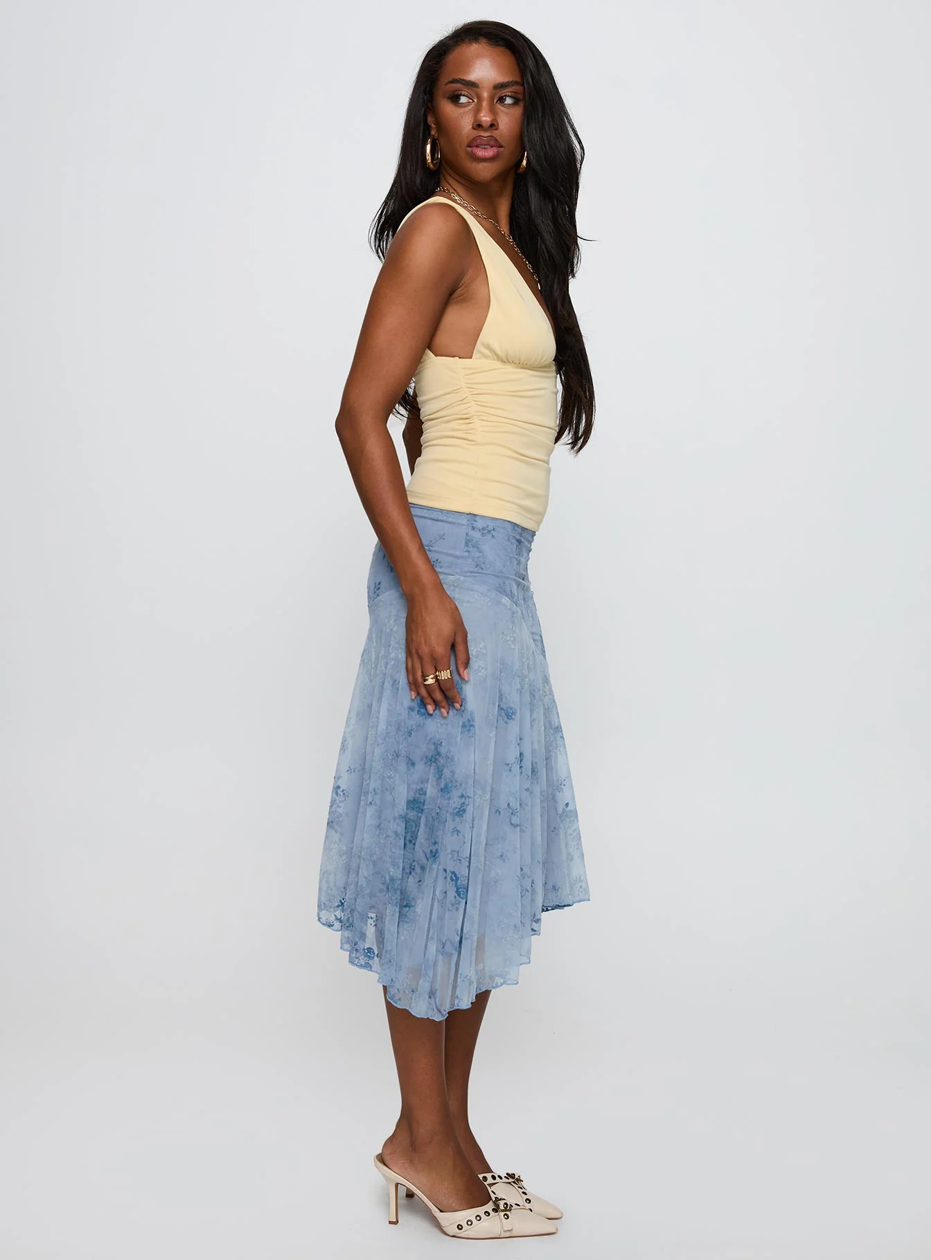 Summer Rain Asymmetrical Midi Skirt Blue - Image 5