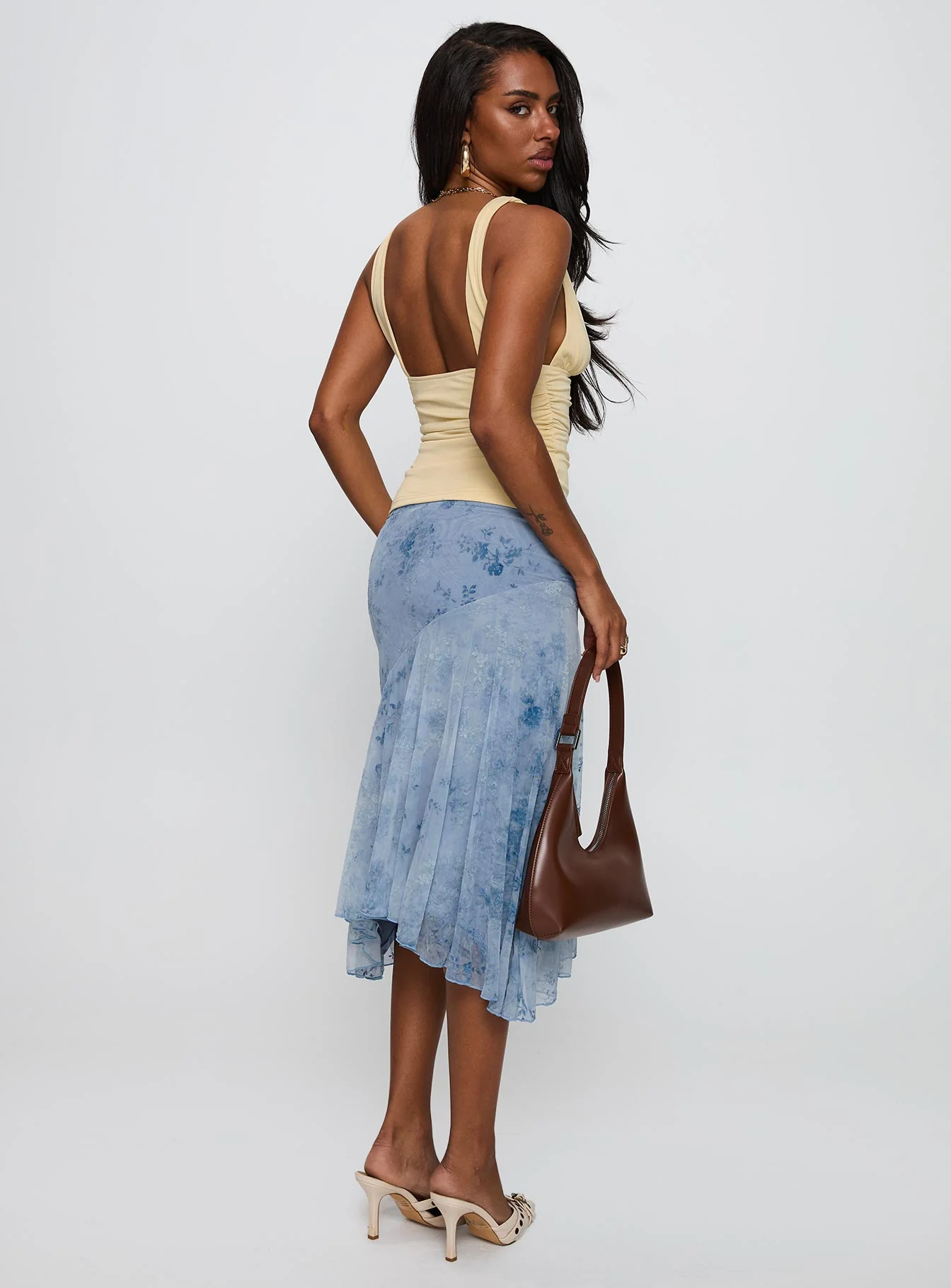 Summer Rain Asymmetrical Midi Skirt Blue - Image 6