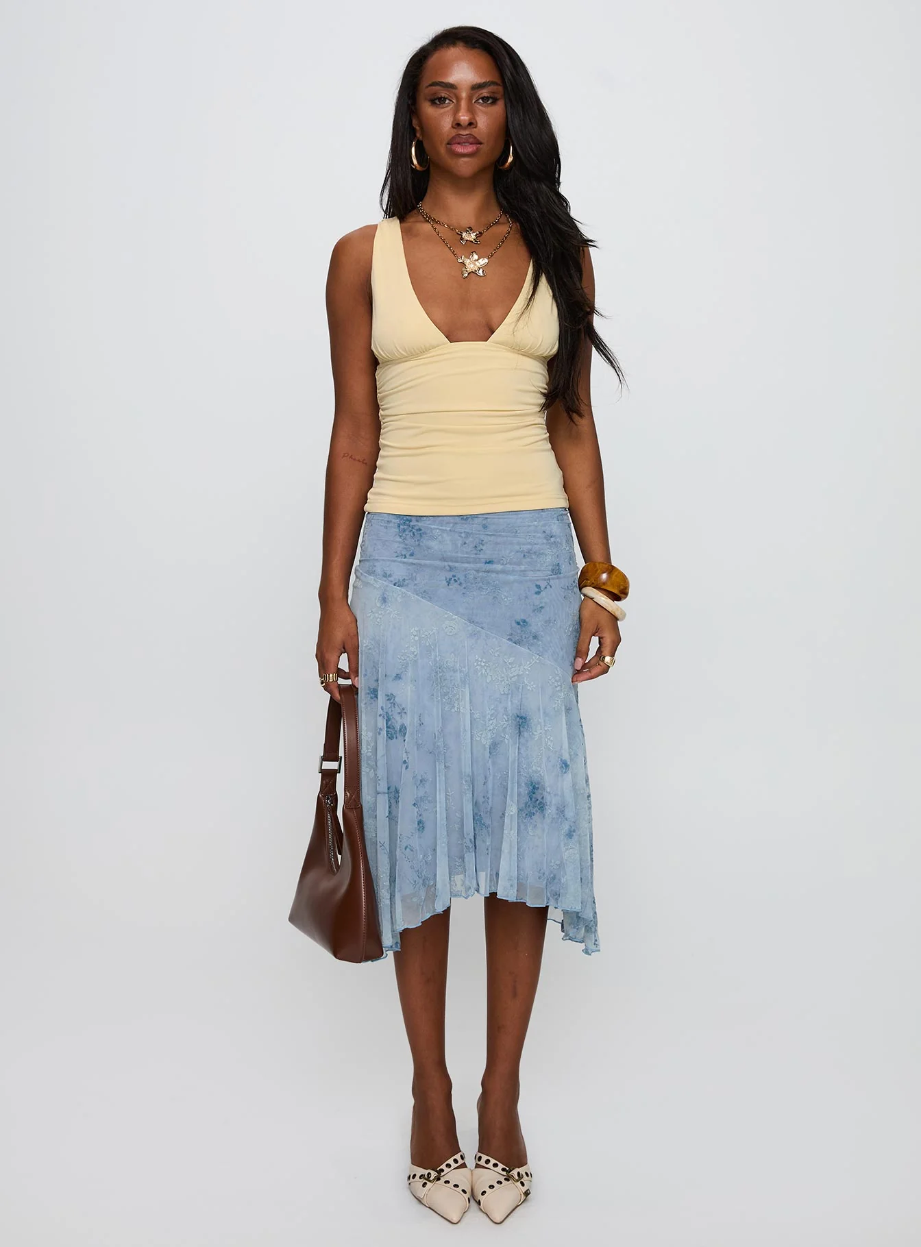 Summer Rain Asymmetrical Midi Skirt Blue - Image 8