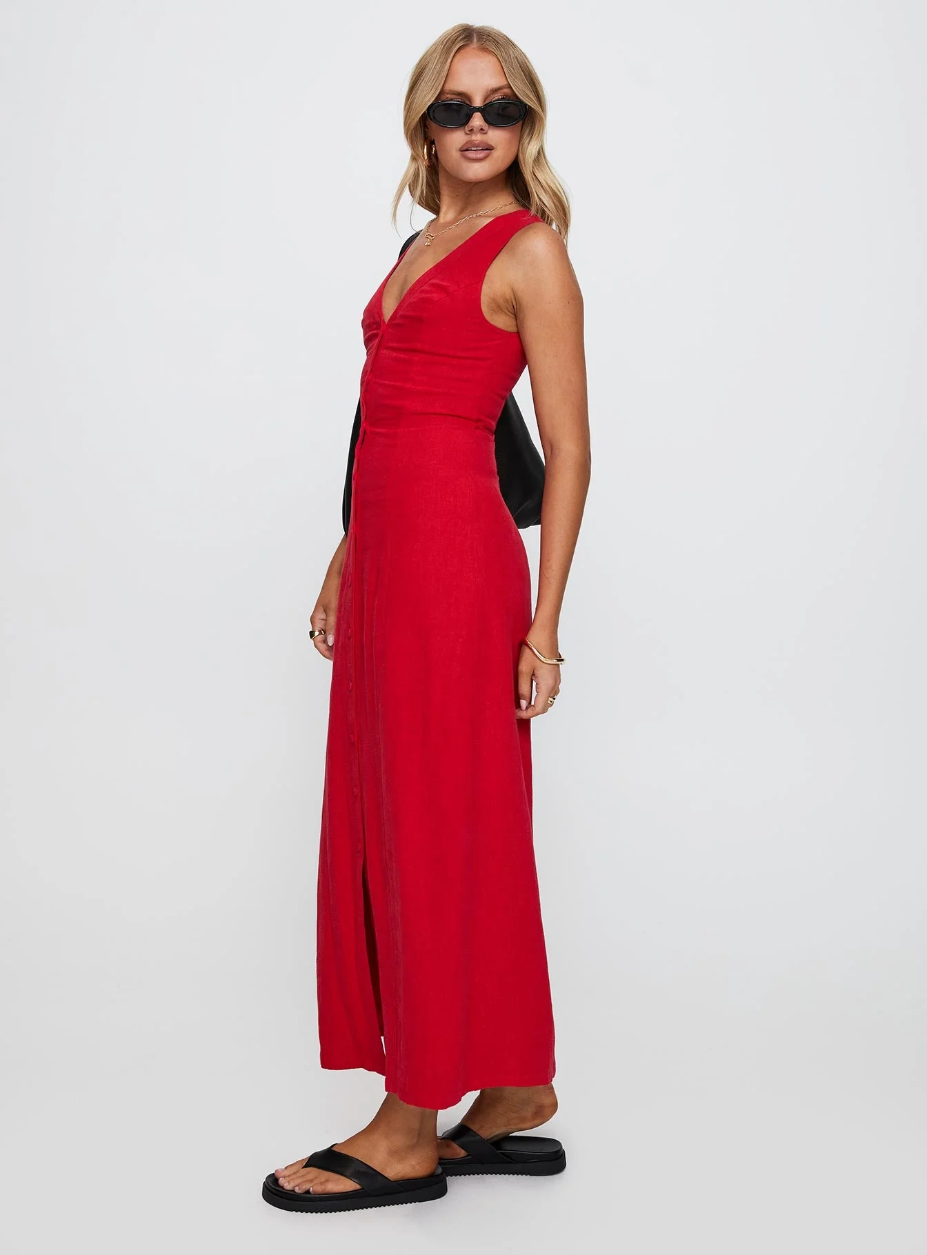 Summer Season Linen Blend Maxi Dress Red - Image 3